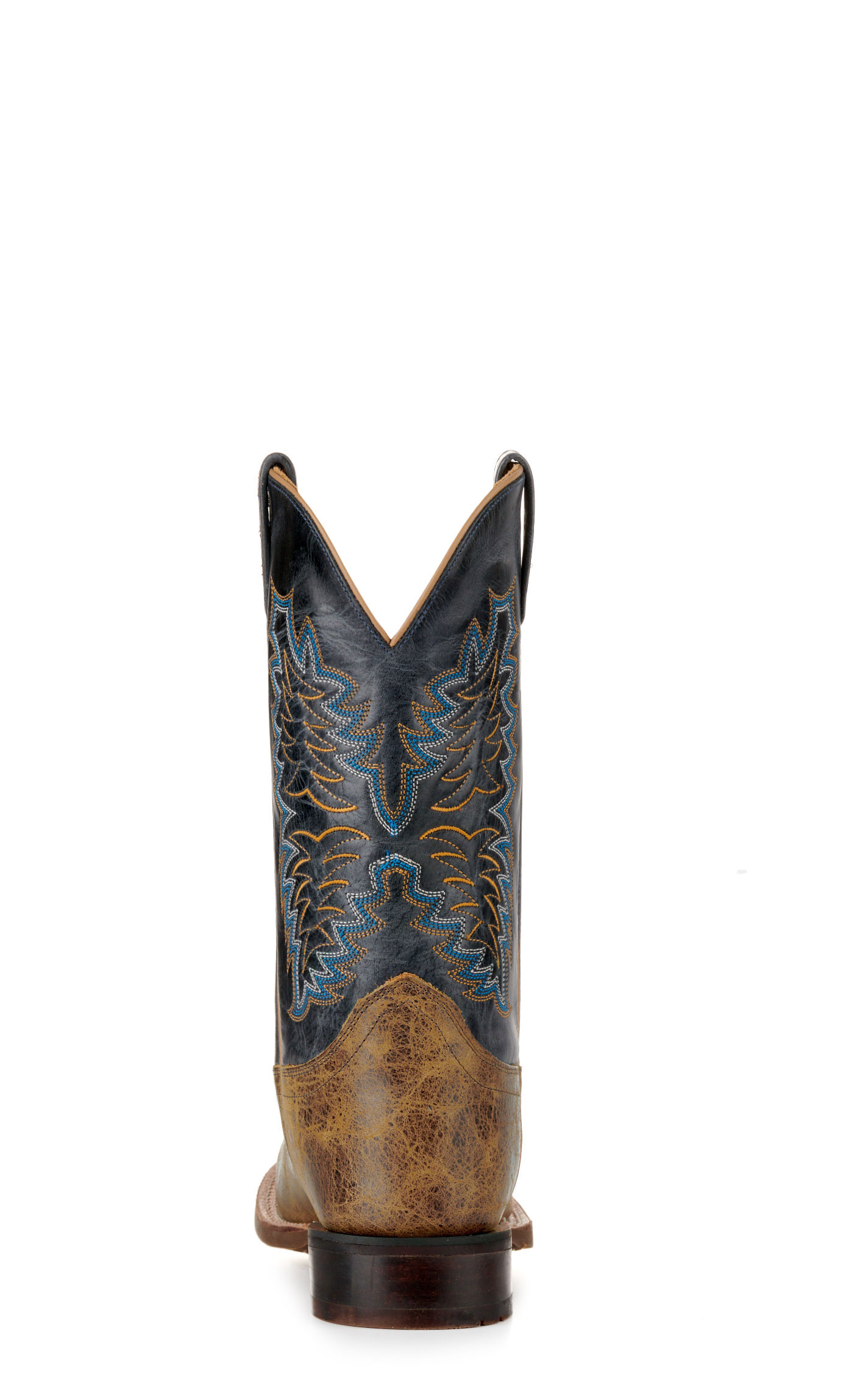 Old West Men's Burnt Brown and Navy Wide Square Toe Cowboy Boots - Image 1