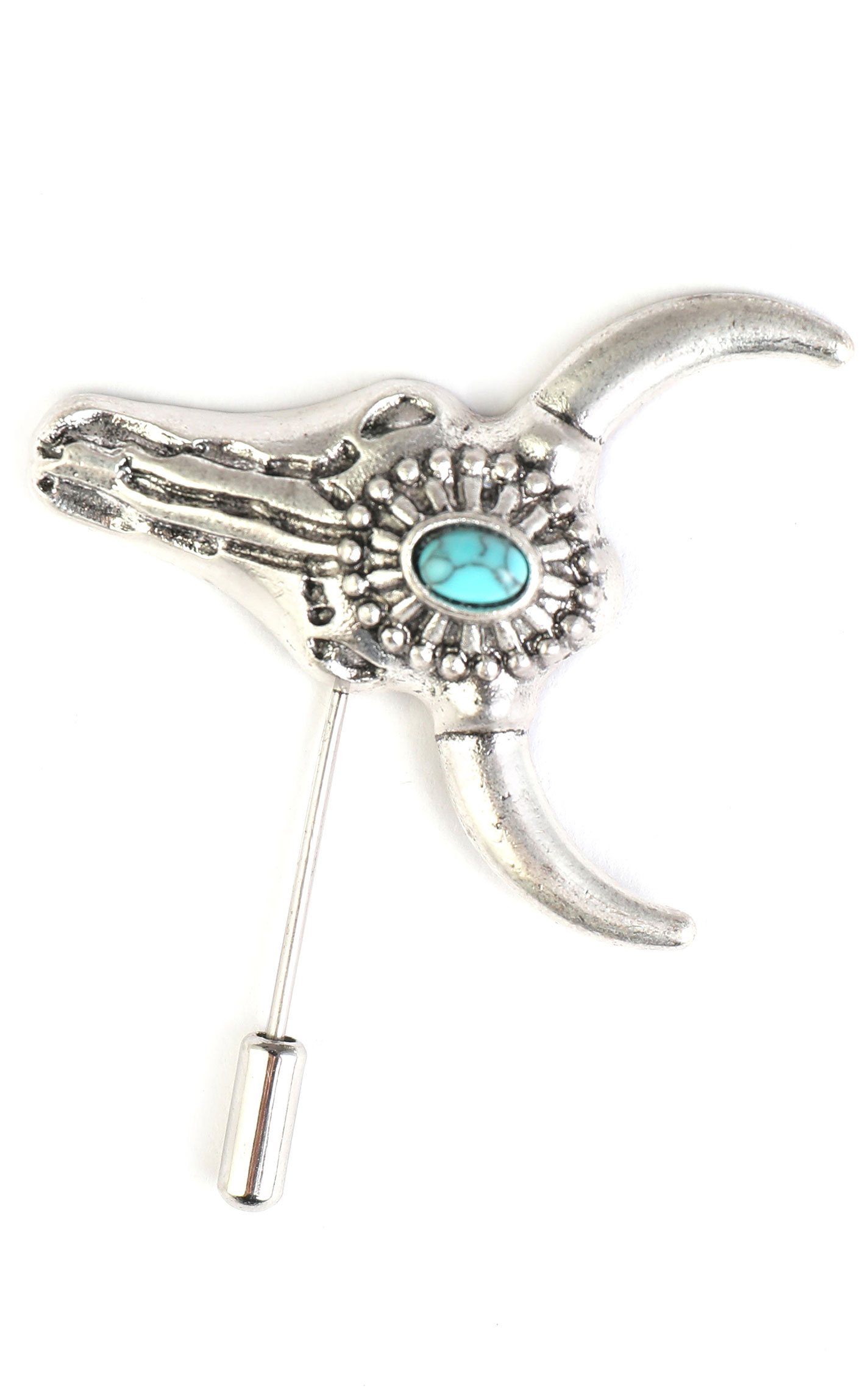 Cowgirl Confetti Silver & Turquoise Stone Steer Head Pendant Hat Pin - Image 1