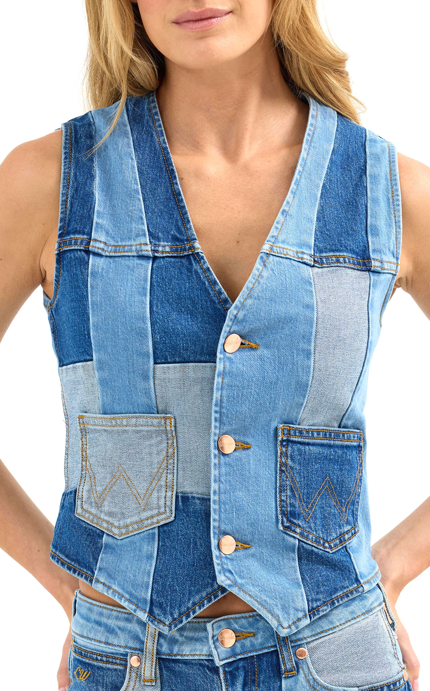 Wrangler & Lainey Wilson Women's Denim Patchwork Vest - Image 1