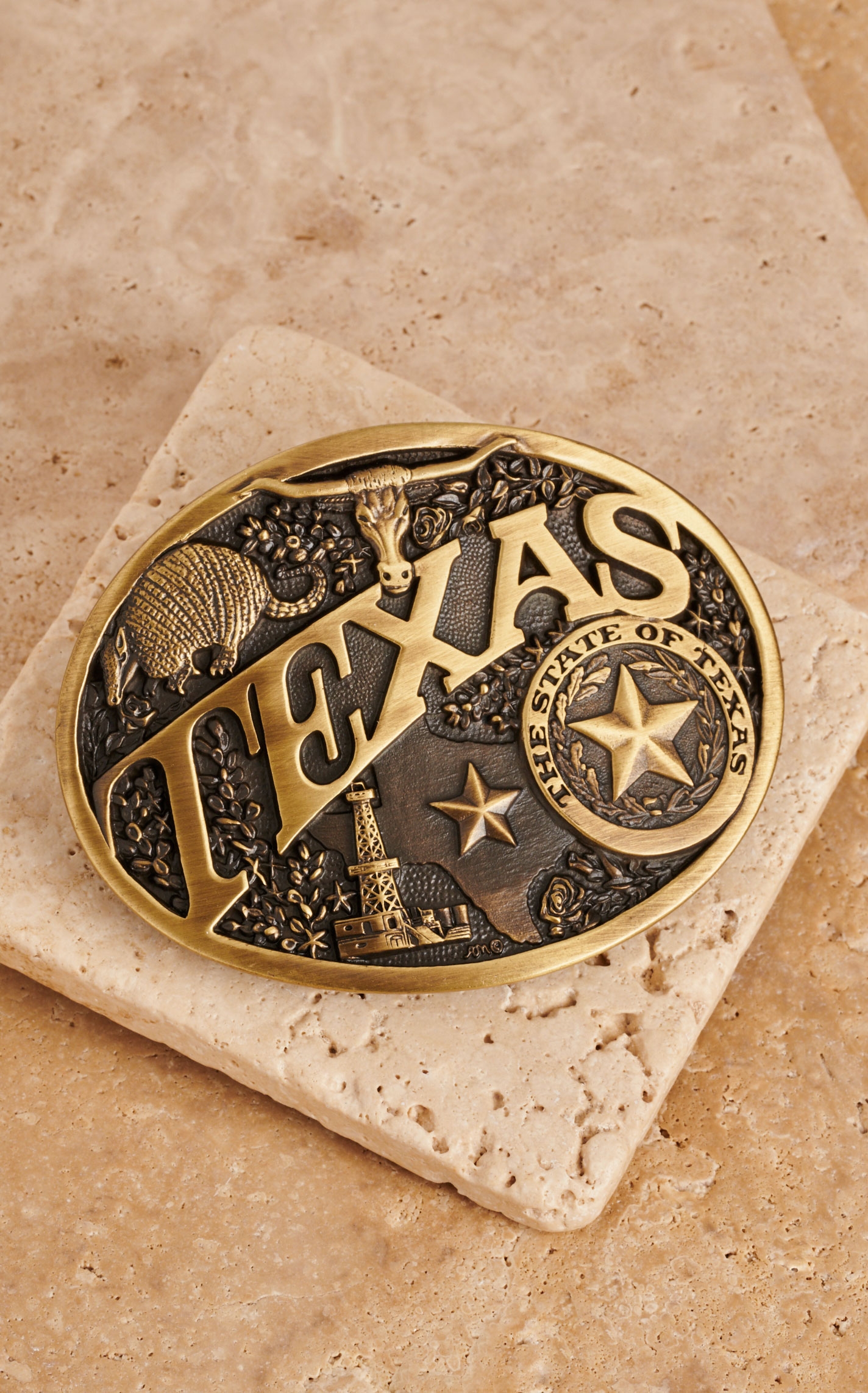 Montana Silversmiths Texas Brass Heritage Belt Buckle - Image 1