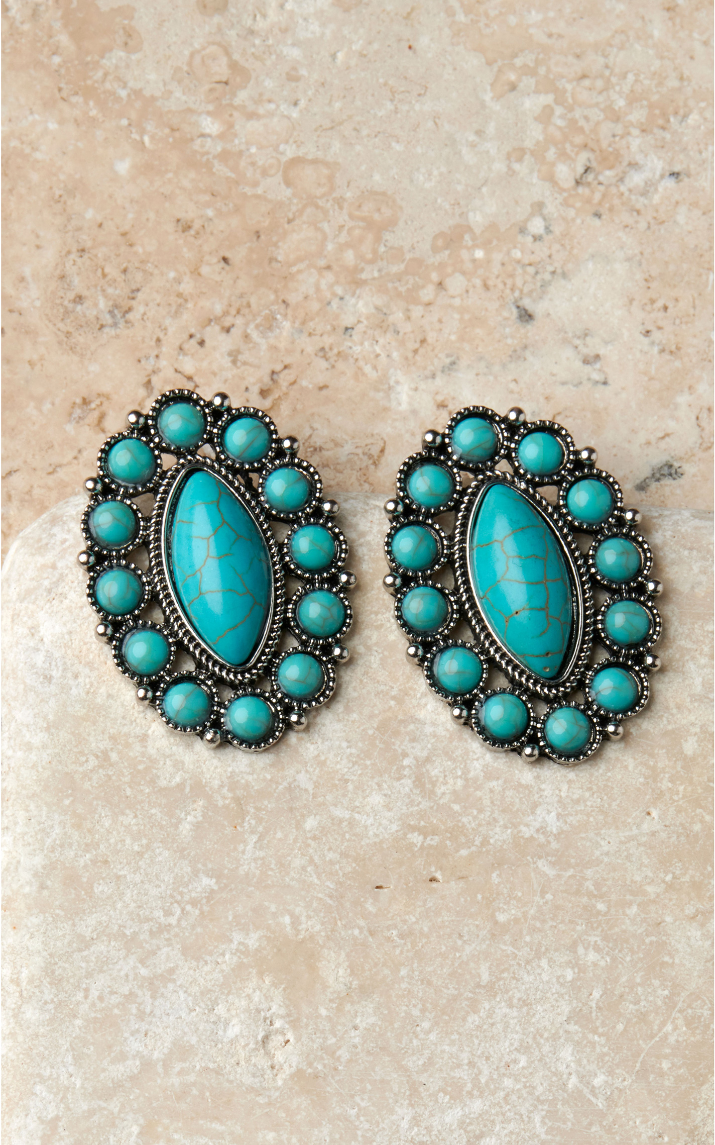Rockin' C Women's Silver with Turquoise Stone Oval Concho Post Earrings - Image 1
