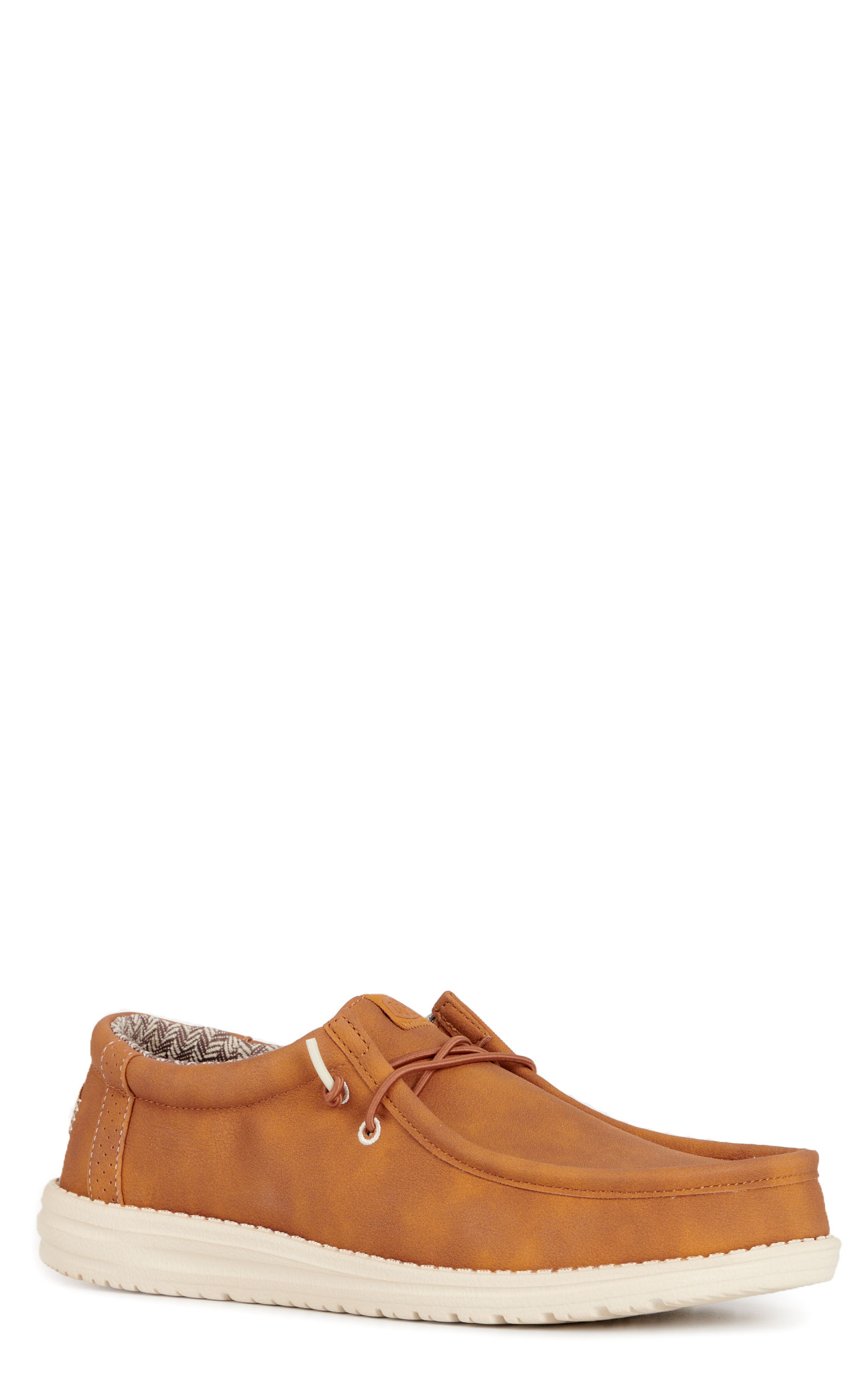 Hey Dude Men's Wally Classic Tan Faux Leather Lace Up Casual Shoes - Image 1