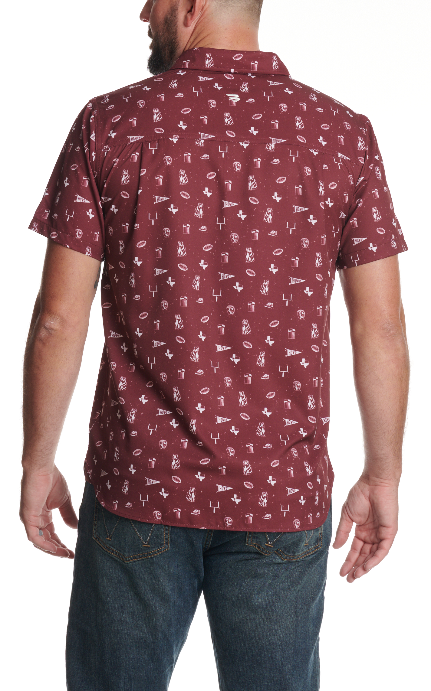 BURLEBO Men's Maroon Aggie Print Performance Outdoor Shirt - Image 1