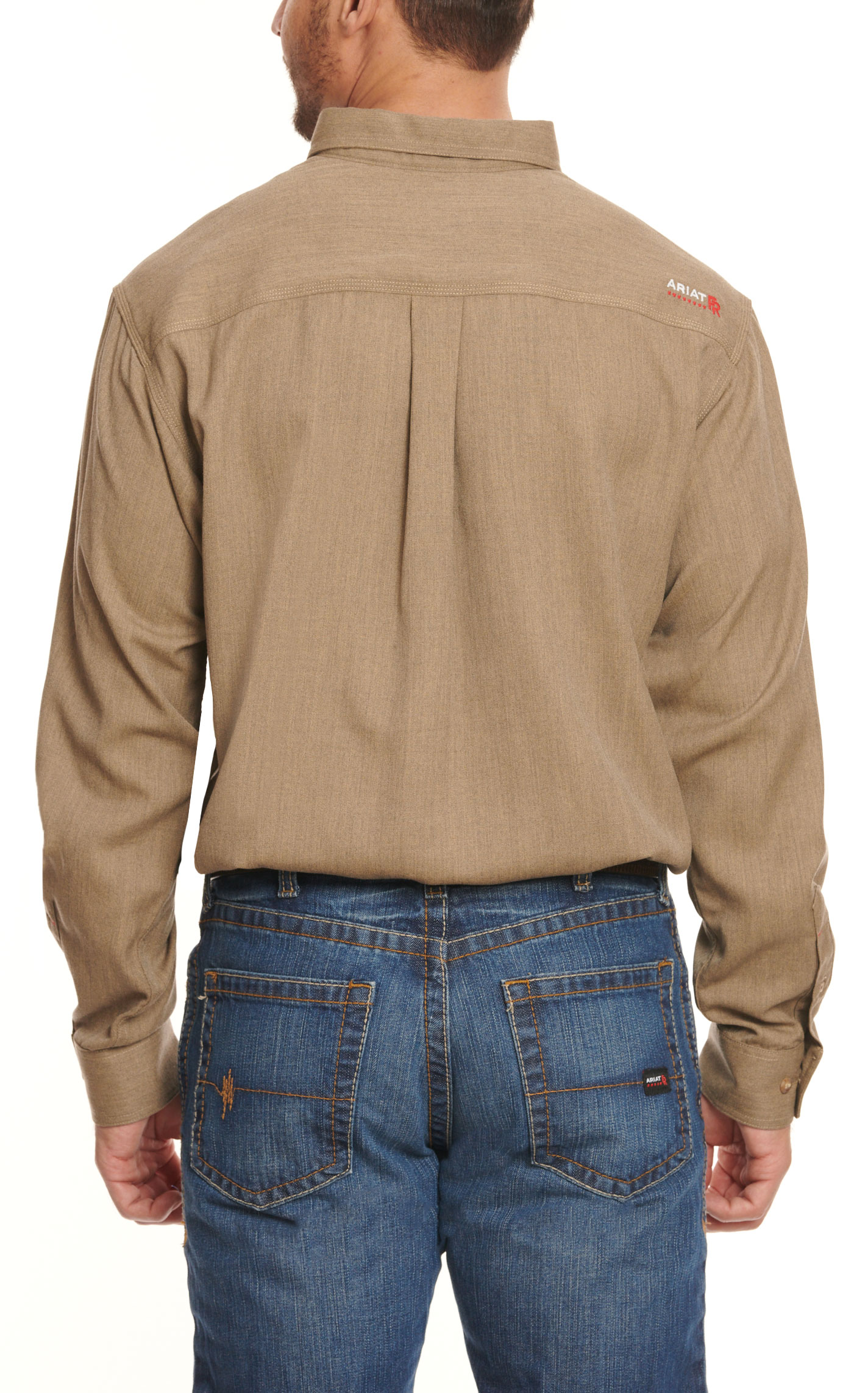Ariat Men's Air Inherent Khaki Heather Sand CAT 2 FR Work Shirt - Image 1