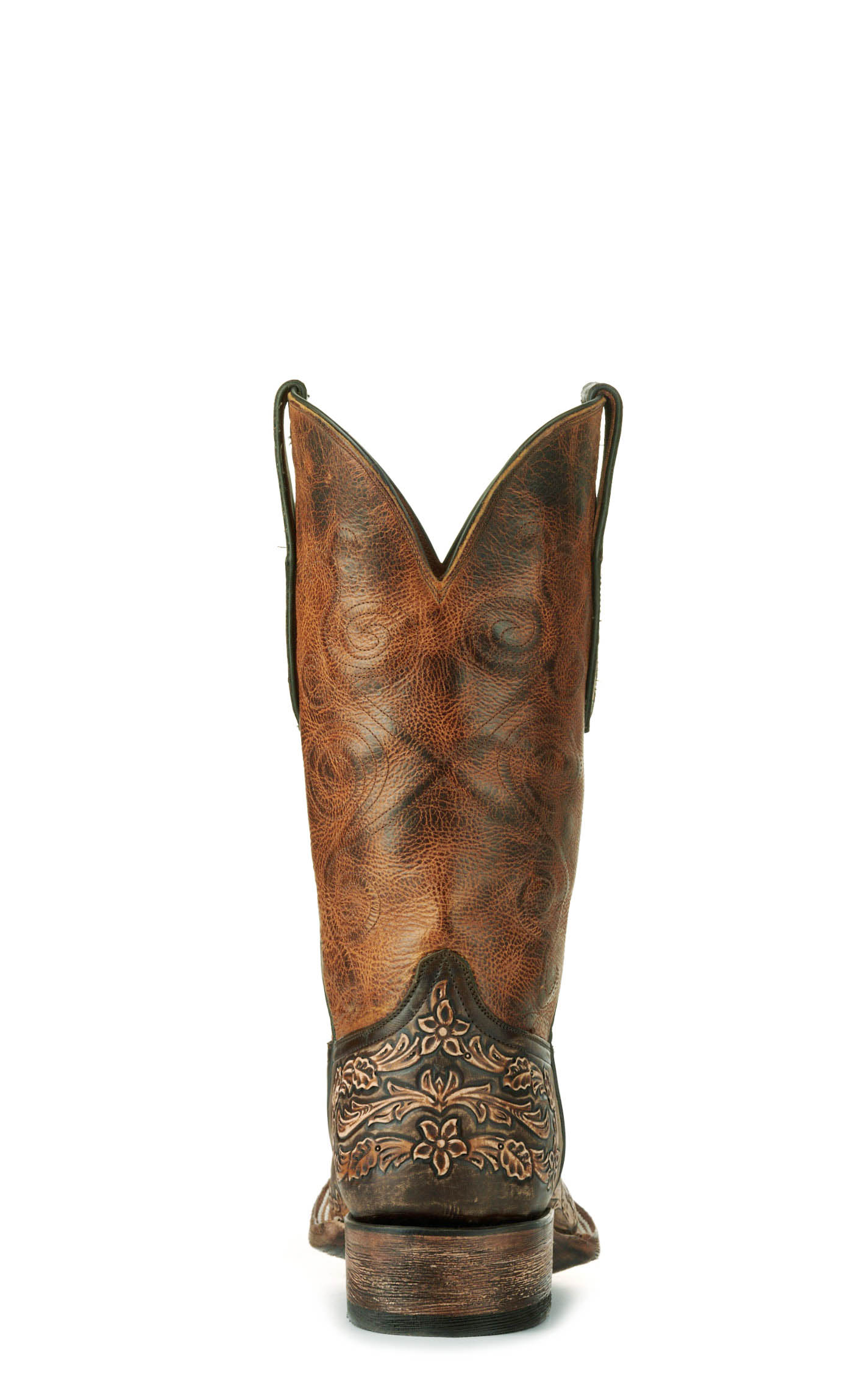 Black Jack Men's Brandy and Antique Brown Hand Tooled Wide Square Toe Cowboy Boots - Image 1