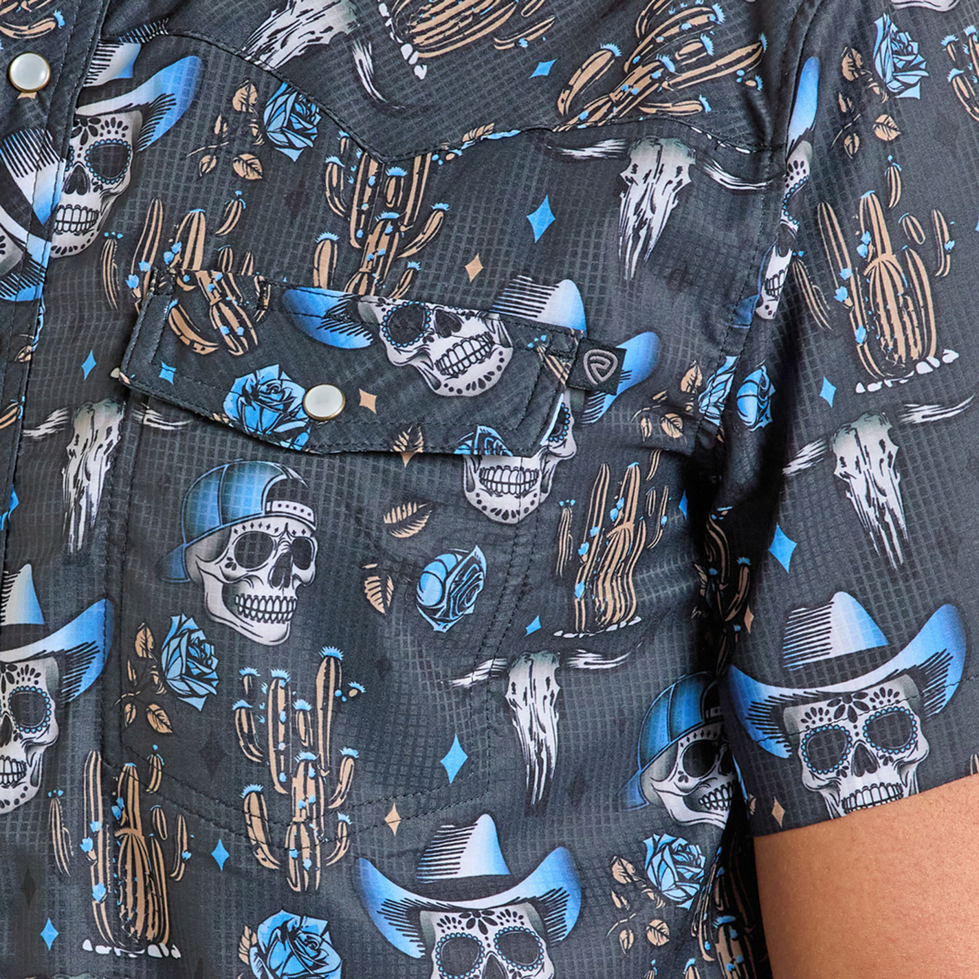 Rock & Roll Denim Men's Charcoal Cowboy Skull Print Shirt - Image 1