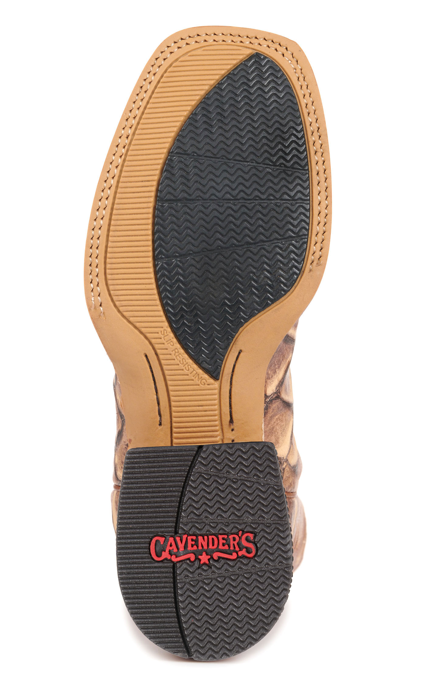 Cavender's Men's Intrepid Cognac and Sand Pirarucu Print Wide Square Toe Cowboy Boots - Image 1