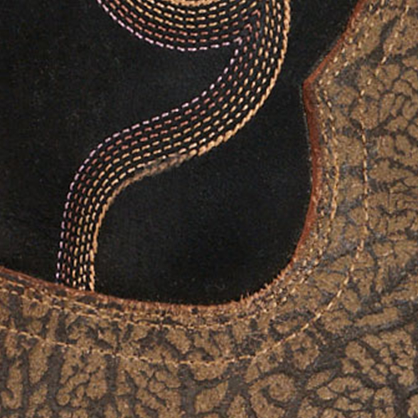 Cavender's Men's Brown Elephant Print and Black Wide Square Toe Buckaroo Cowboy Boots - Image 1