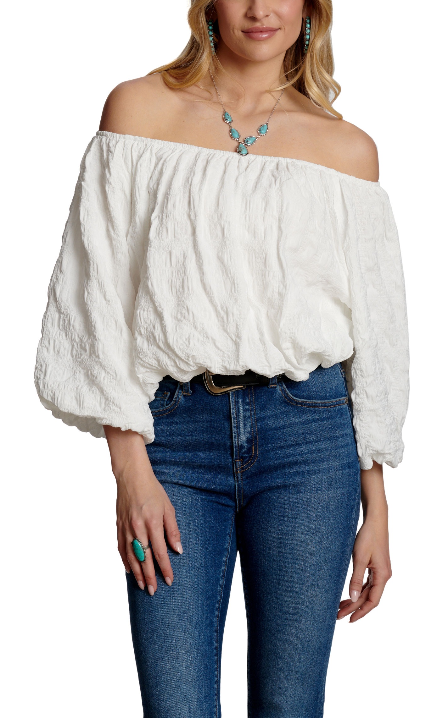 Rockin' C Women's White Textured Off Shoulder Top - Image 1