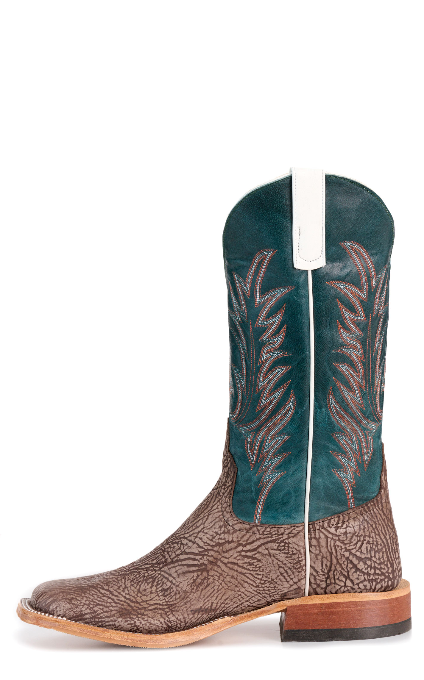 Anderson Bean Men's Brown and Teal Hybrid Wide Square Toe Cowboy Boots - Image 1