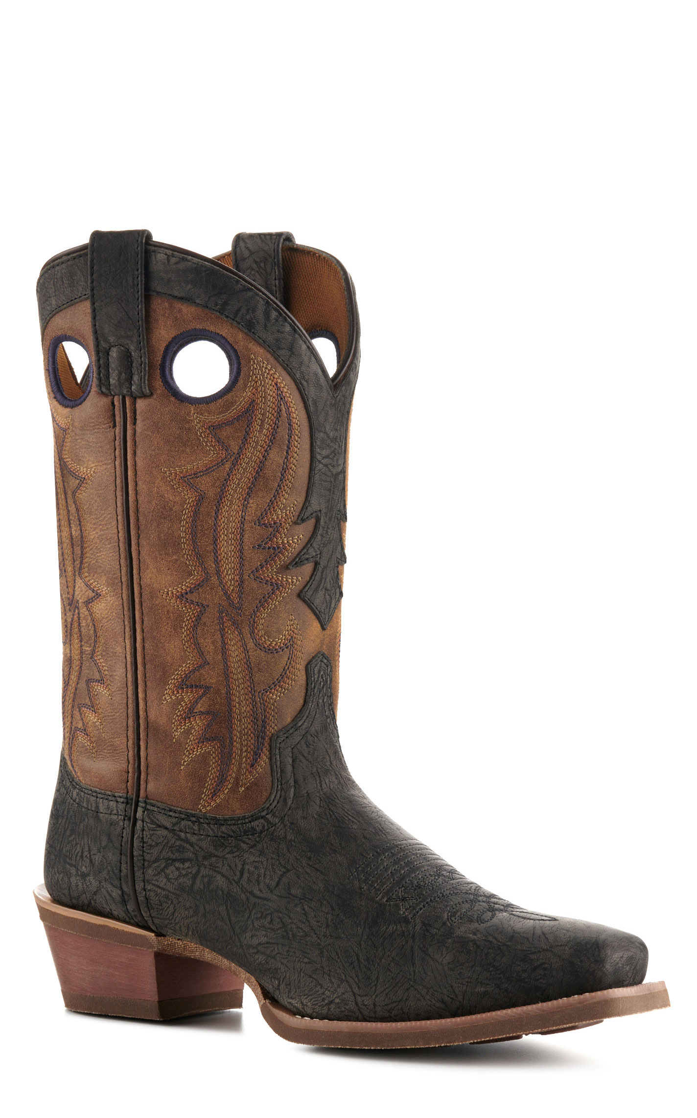 Laredo Men's Walker Dark Gray and Tan Punchy Square Toe Buckaroo Cowboy Boots - Image 1
