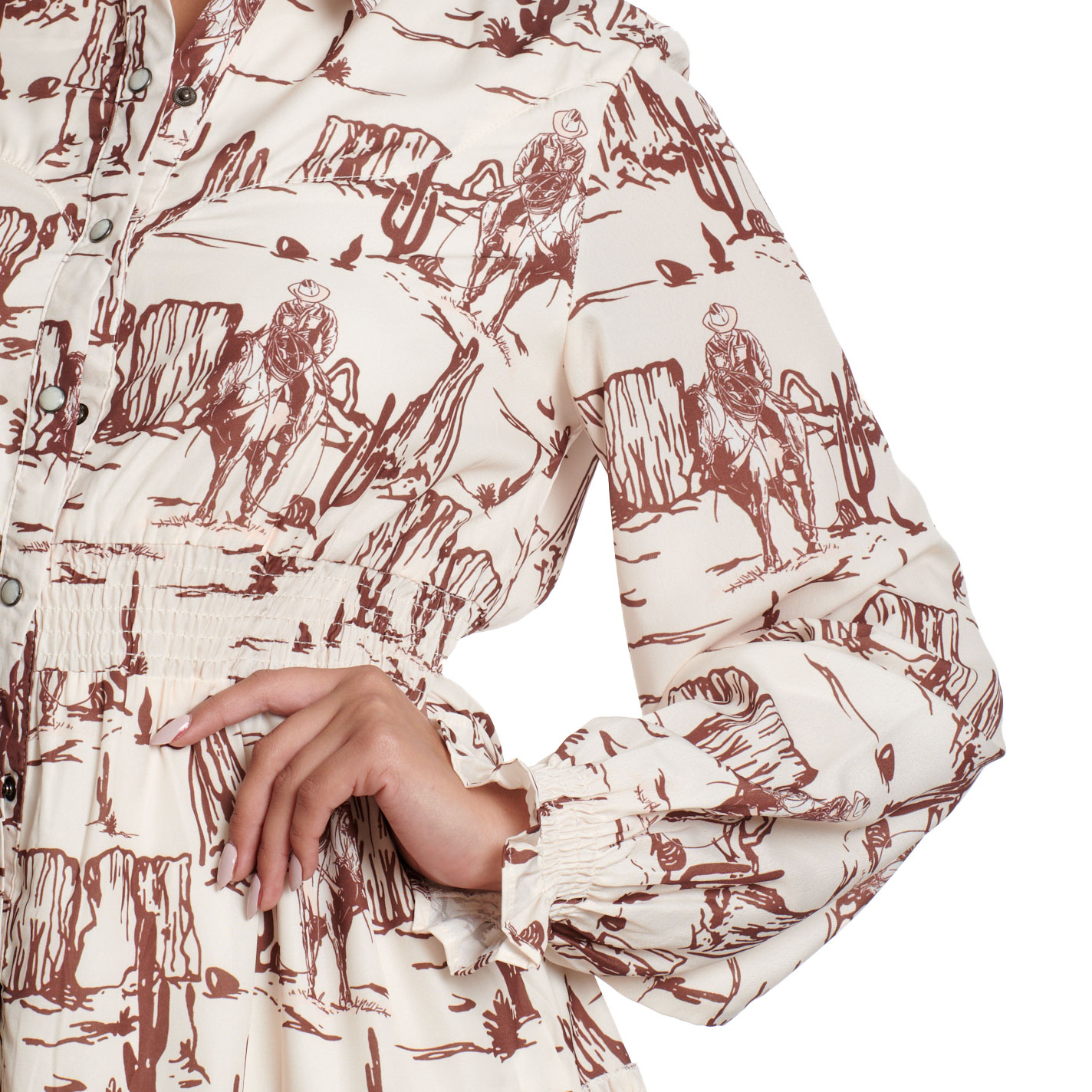 Fashion Express Women's Taupe & Cream Western Print Dress - Image 1