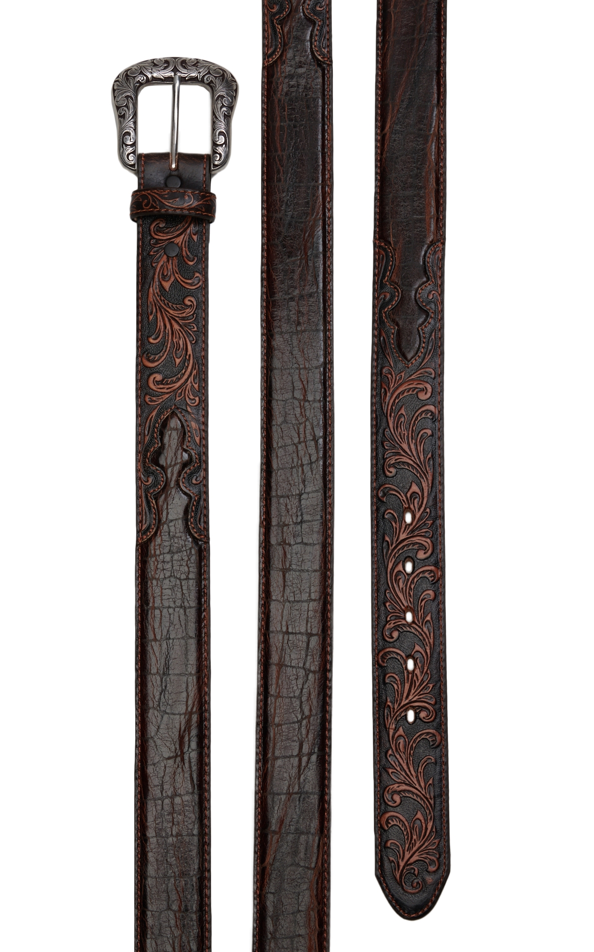 Tony Lama Men's Pinto Brown Classic Tooled Western Belt - Image 1