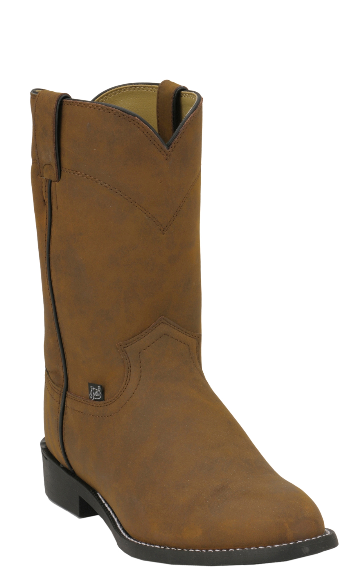 Justin Men's Basics Crazy Cow Brown Roper Boot - Image 1