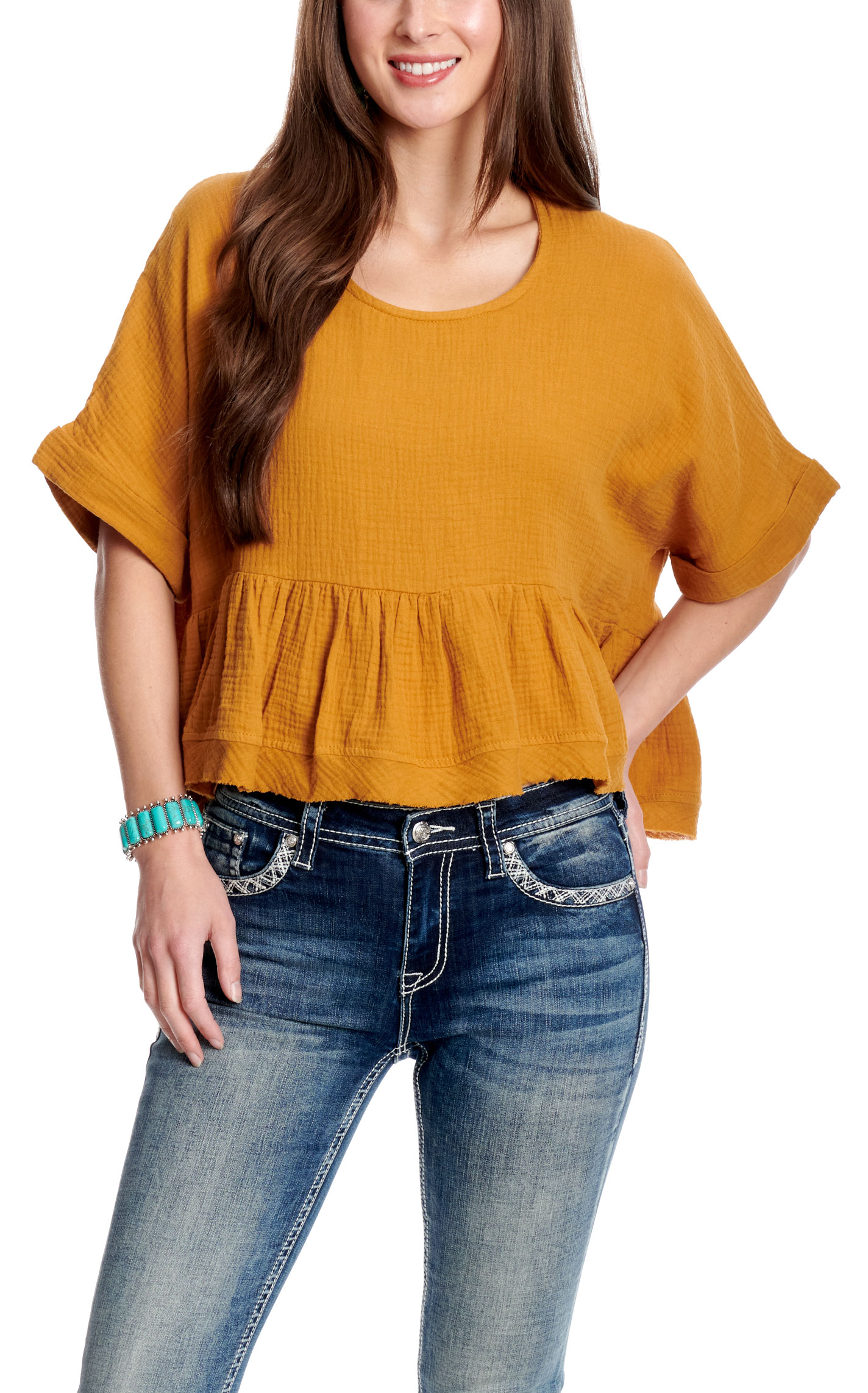 Newbury Kustom Women's Dark Honey Mustard Textured Top - Image 1