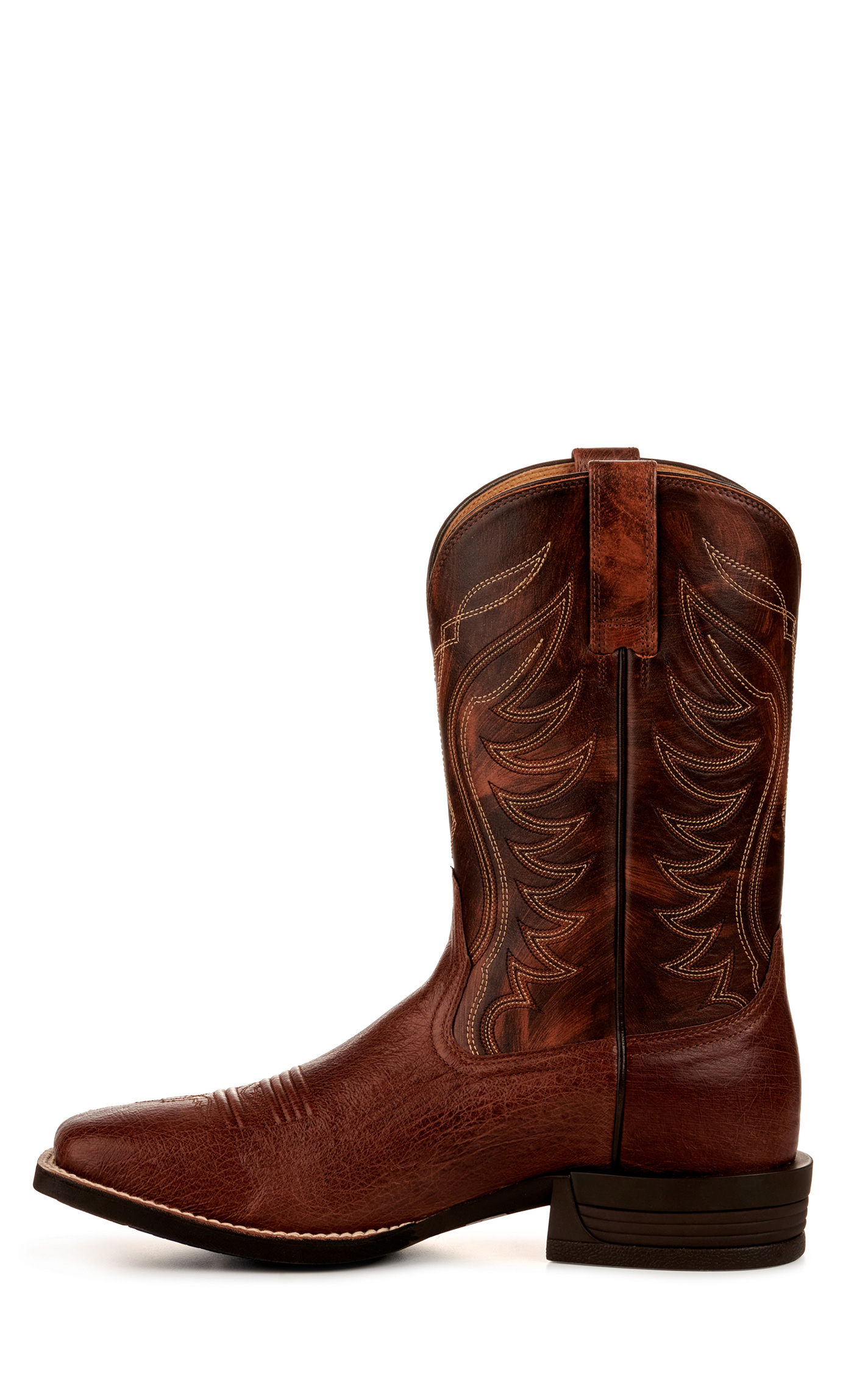 Ariat Men's Reckoning Nut Brown and Dark Tabac Smooth Quill Ostrich Shock Shield Wide Square Toe Exotic Cowboy Boot - Image 1