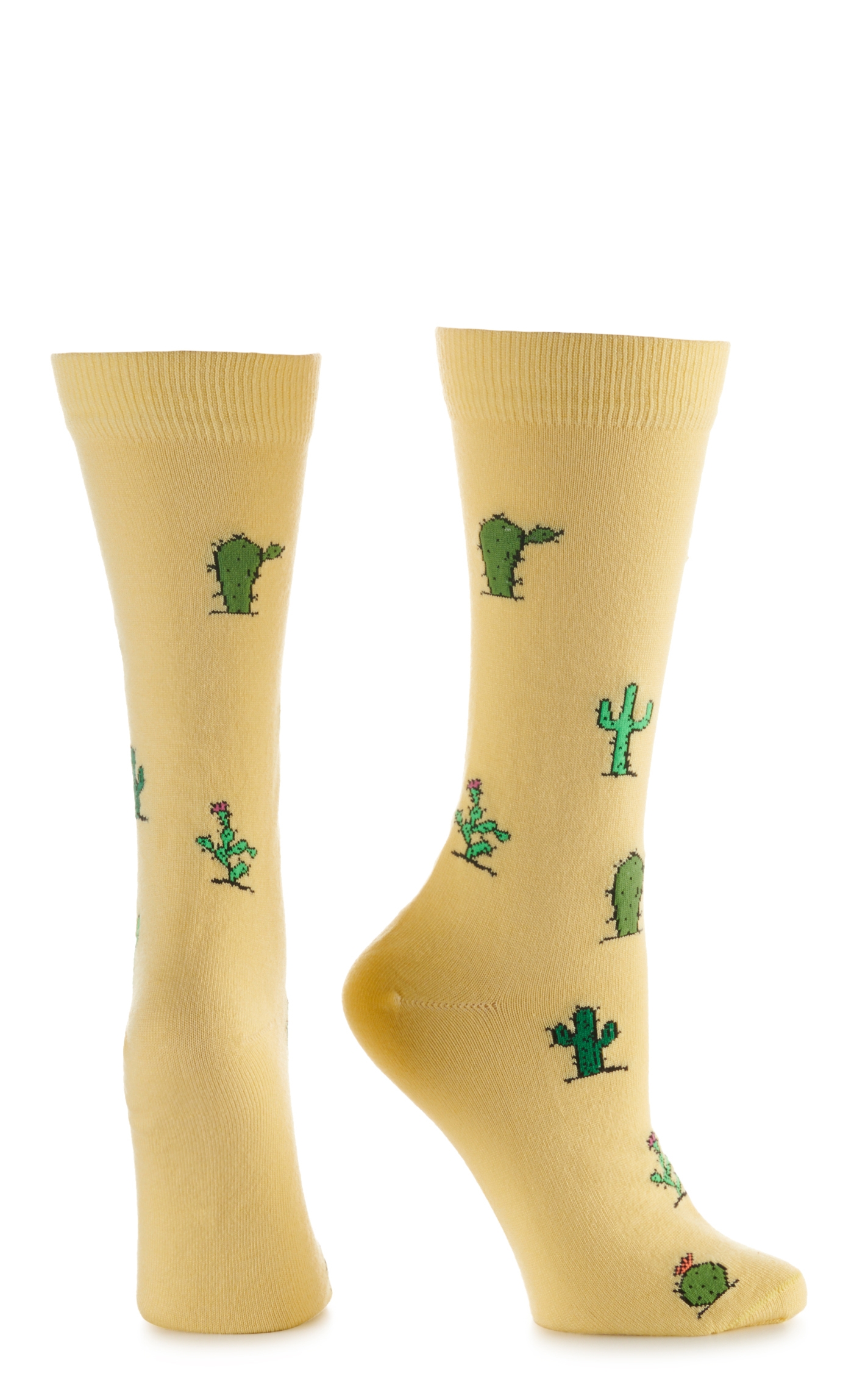 Boot Doctor Women's Yellow with Cactus Print Crew Boot Socks - Image 1