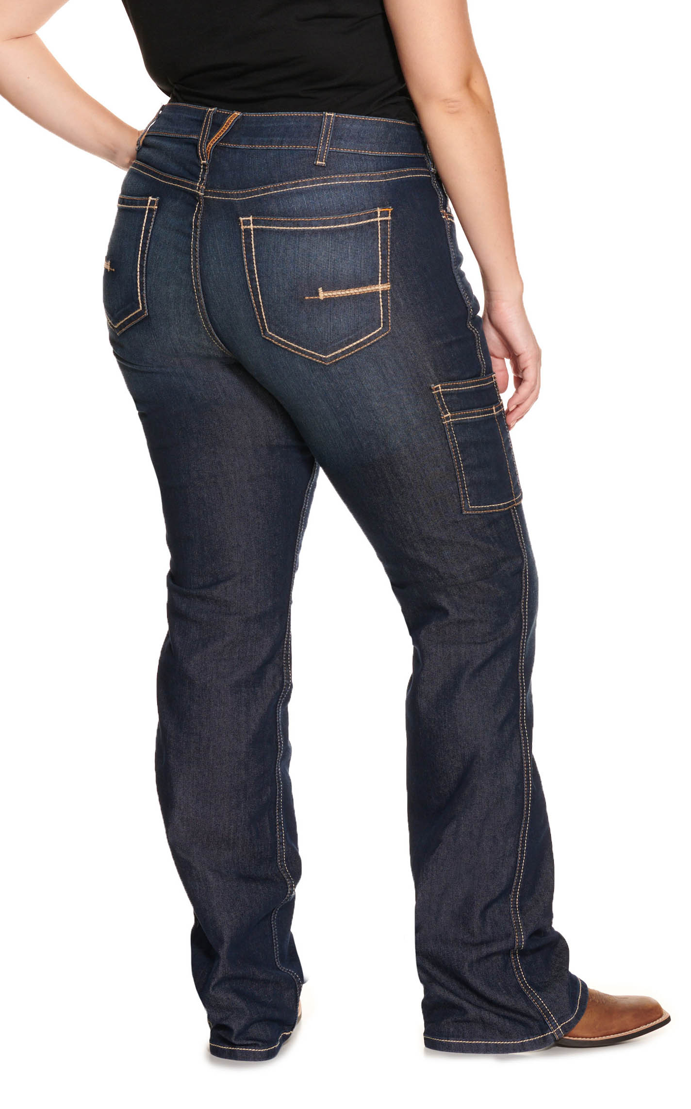 Ariat Rebar Women's DuraStretch Riveter Dark Wash Mid Rise Boot Cut Work Jeans - Plus Sizes - Image 1