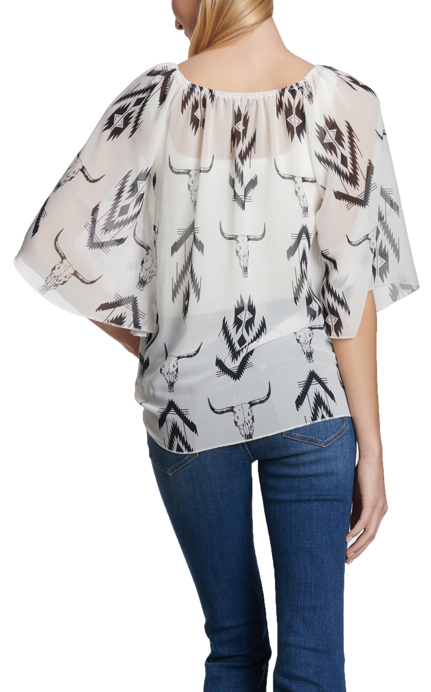Cowgirl Hardware Women's Aztec Steer Print Chiffon Top - Image 1