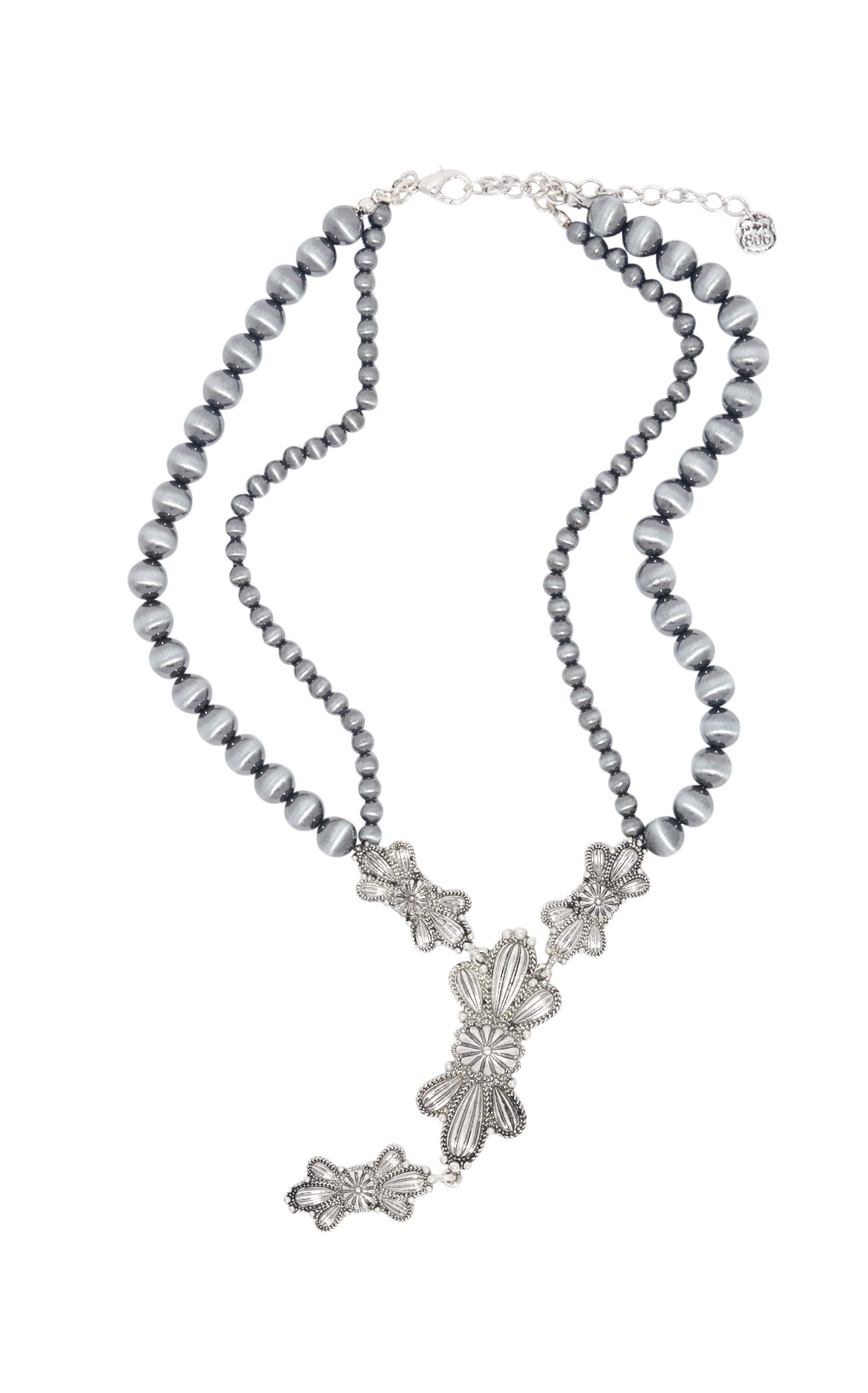 806 by Pink Panache Silver Butterfly Concho Beaded Y Necklace - Image 2