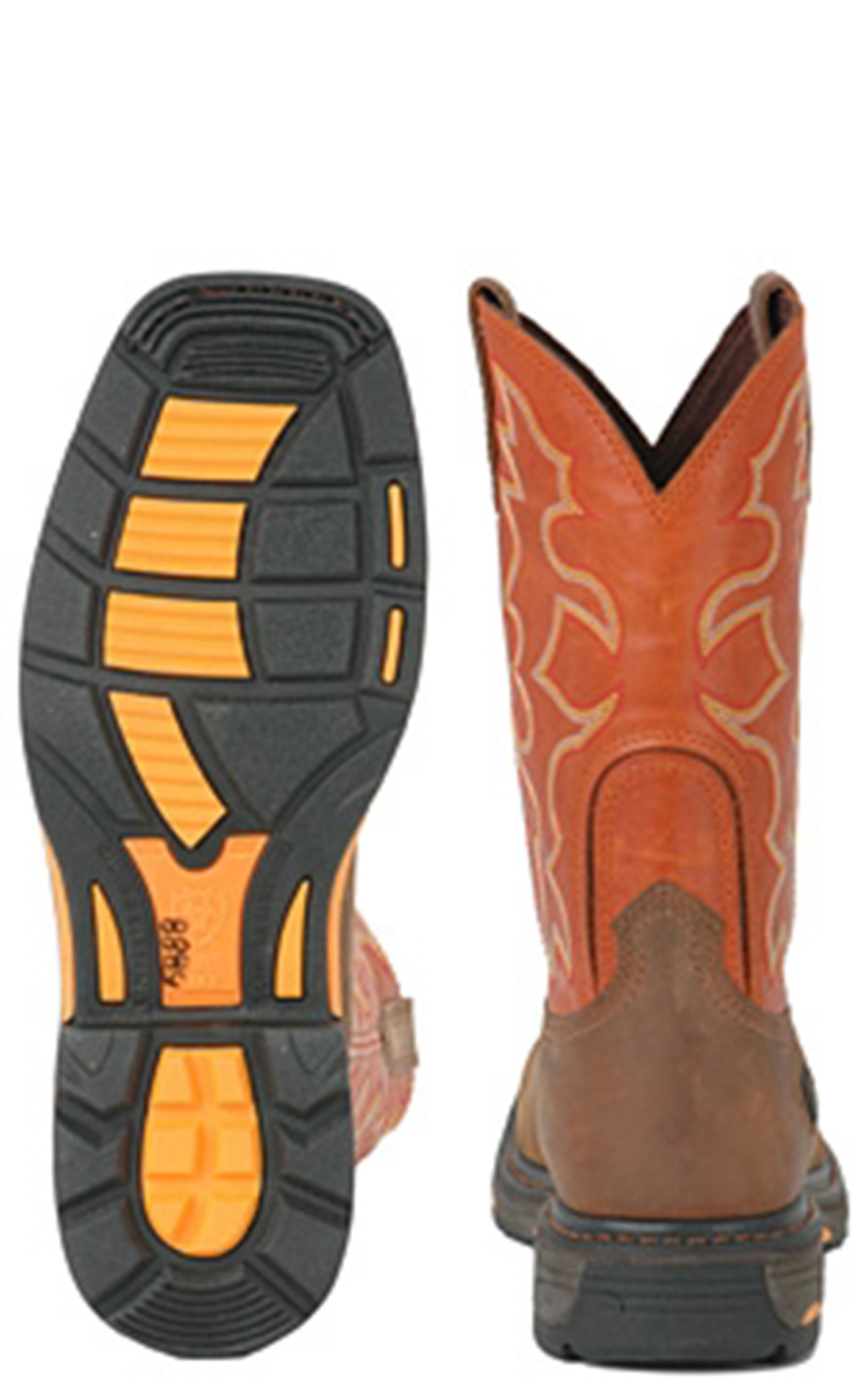 Ariat Men's WorkHog Earth Brown and Brick Orange Wide Square Toe Work Boots - Image 1
