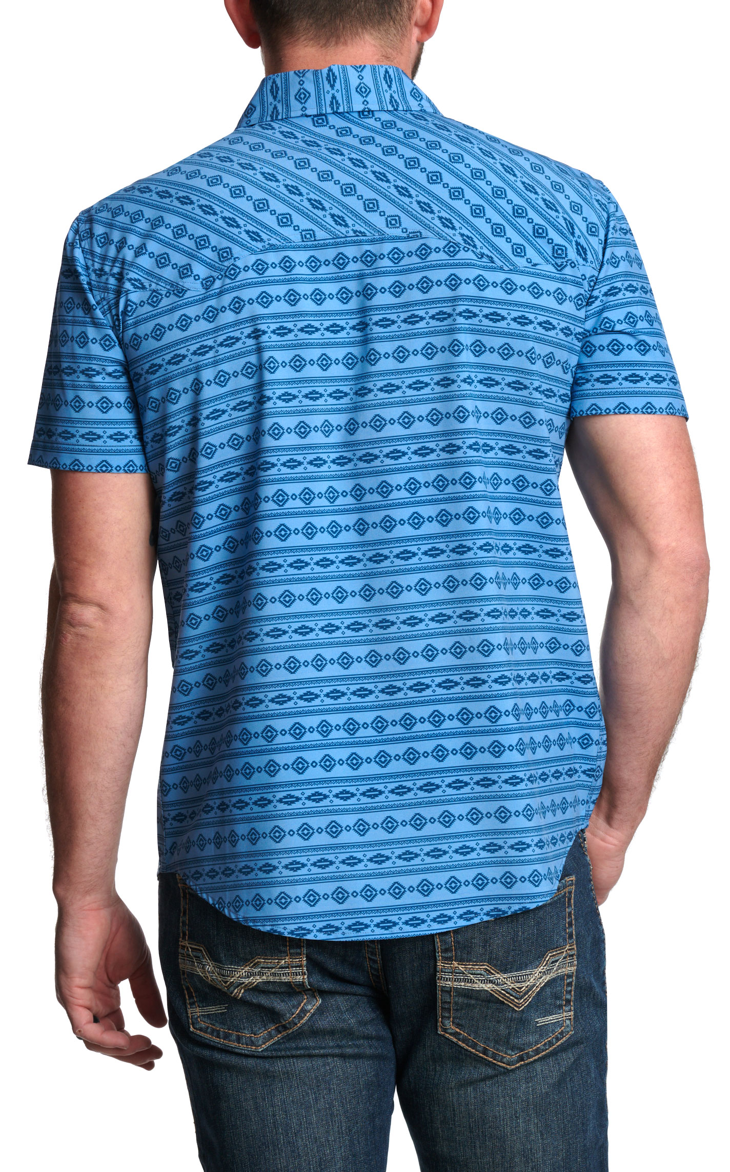Panhandle Men's Performance Blue & Navy Aztec Print Western Shirt - Image 1
