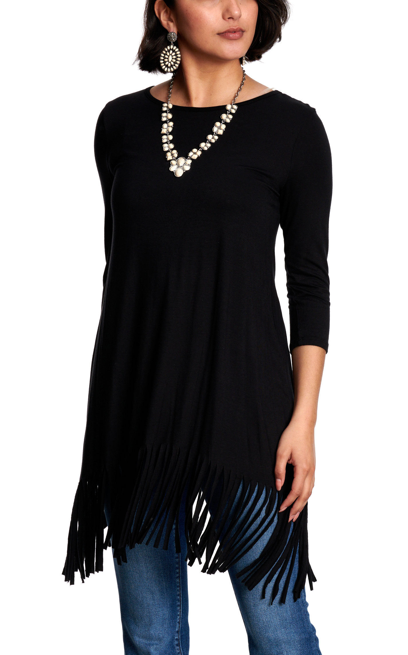 R. Rouge Women's Black Fringe Tunic - Image 1