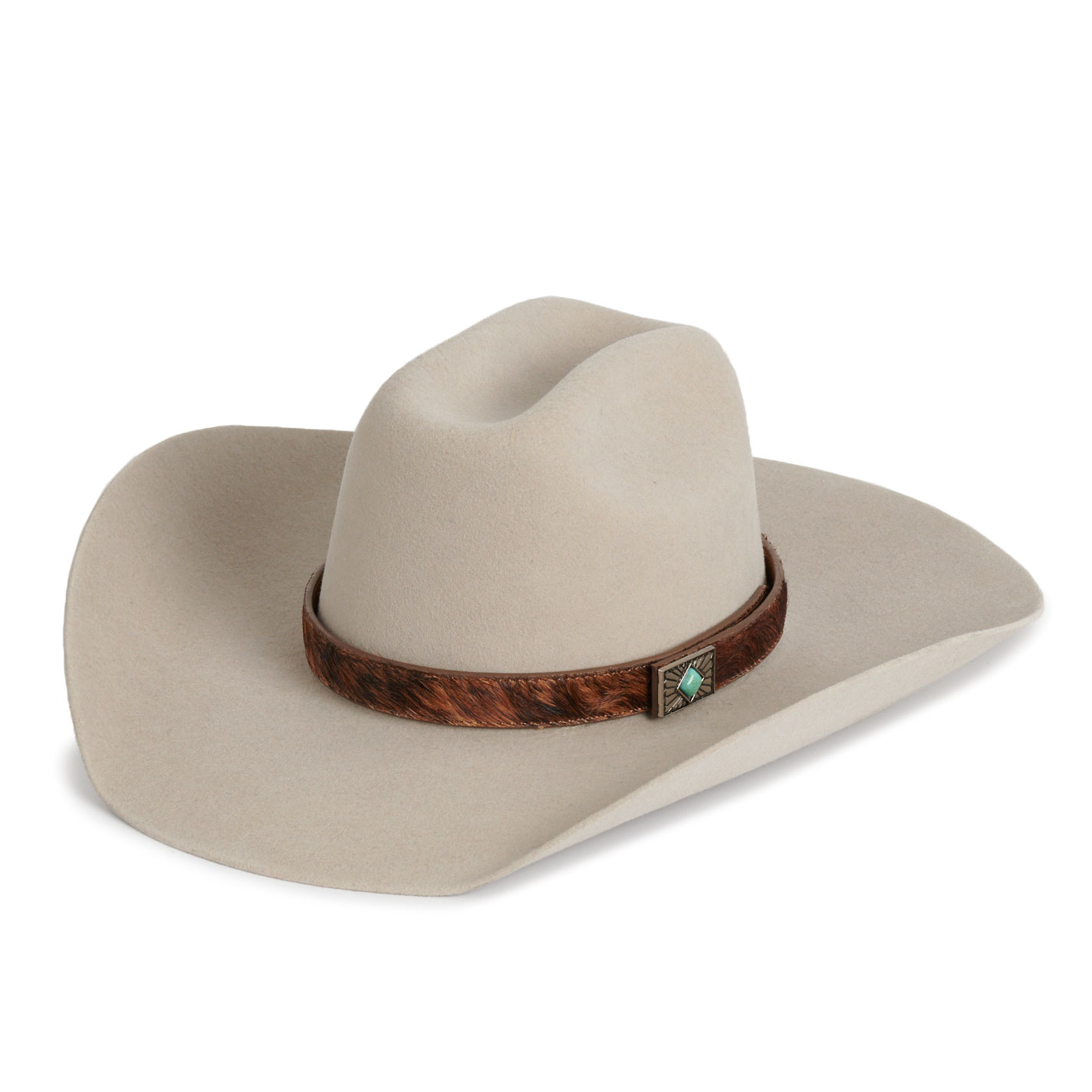 3D Belt Co Brown Calf Hair Turquoise Stone Hatband - Image 1