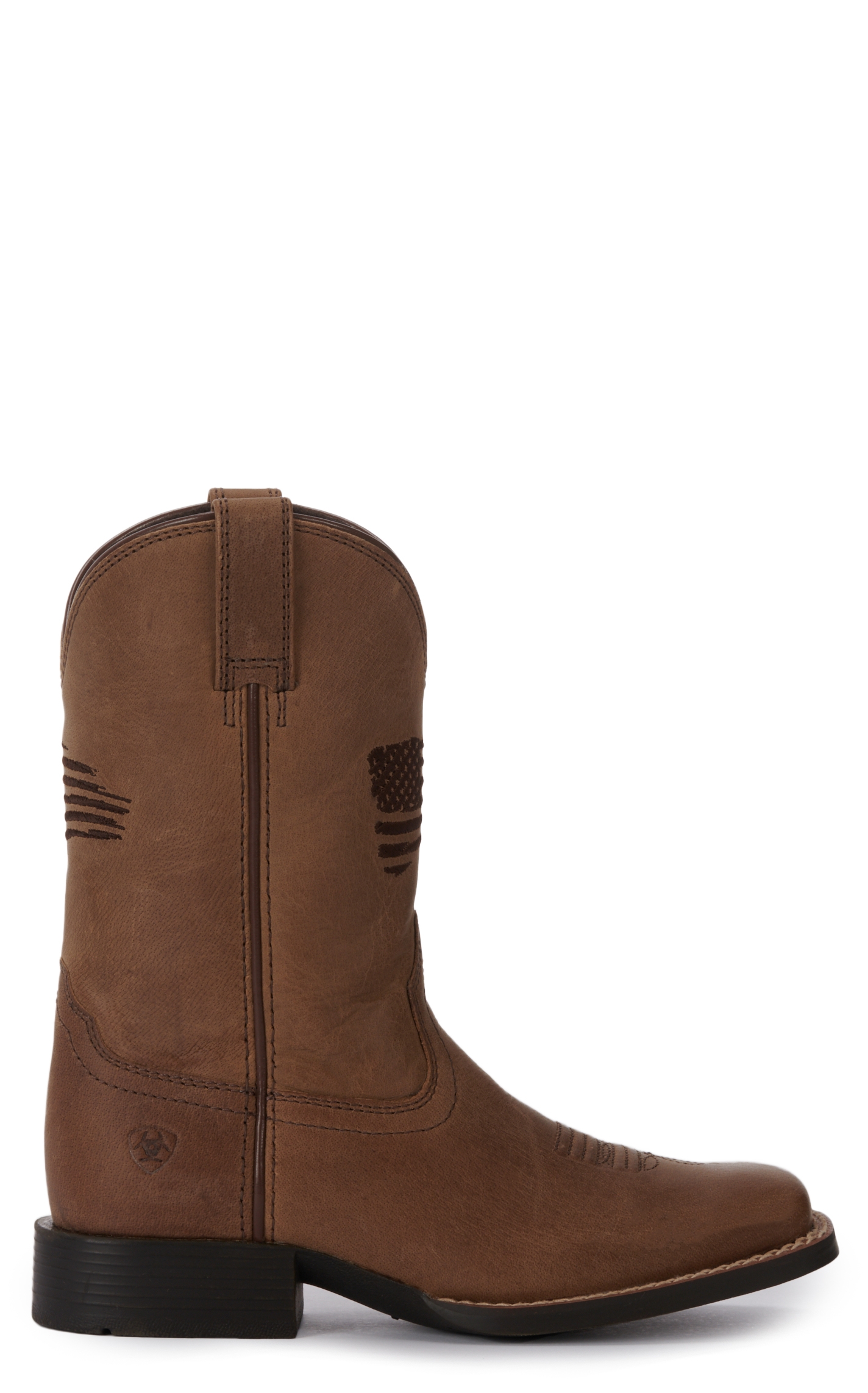 Ariat Youth Patriot 2.0 Weathered Tan with Flag Embroidery Square Toe Cowboy Boots - Image 1