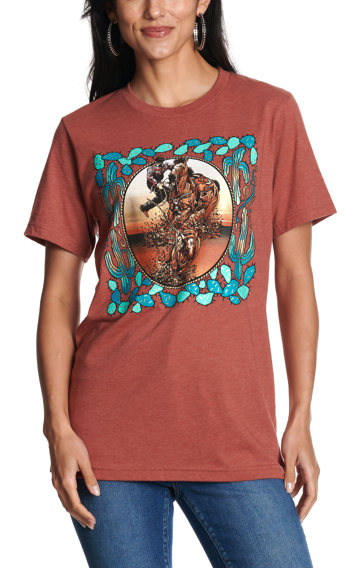Spirit to A Tee Women's Clay Calf Roping Graphic T-Shirt - Image 1