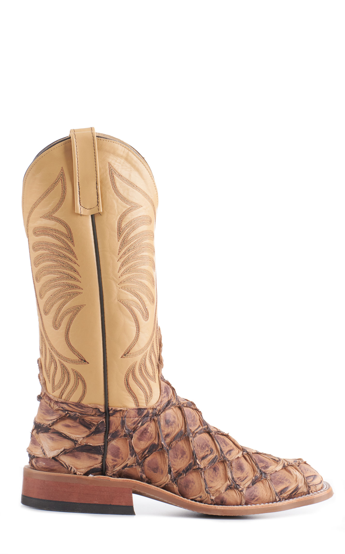 Anderson Bean Men's Ivory and Brown Matte Big Bass Wide Square Toe Exotic Cowboy Boots - Image 1