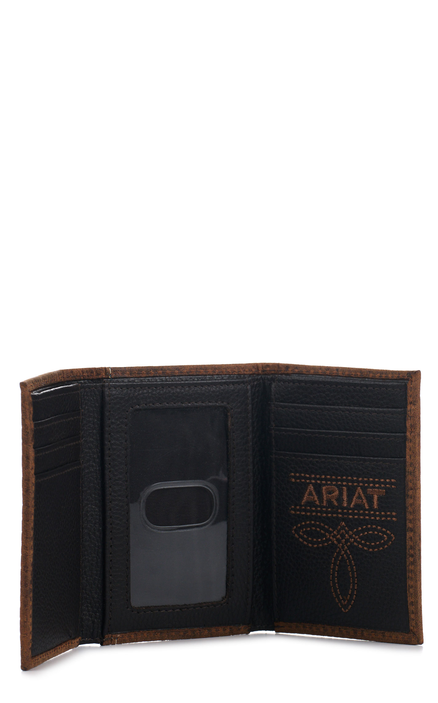 Ariat Men's Rich Latte Bullhide & Shield Logo Trifold Wallet - Image 1