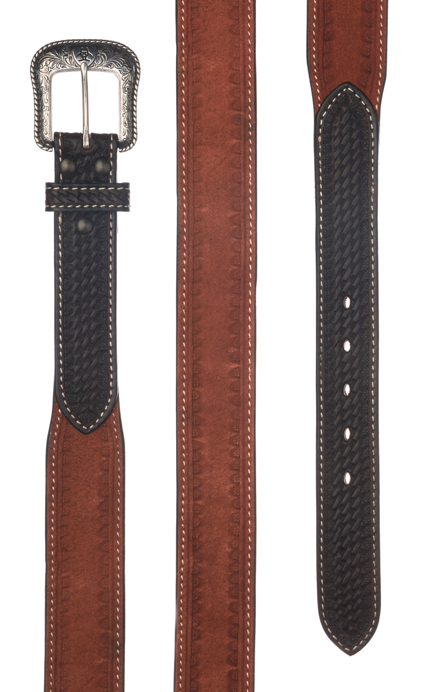 Ariat Men's Tan with Chocolate Basket Weave Western Belt - Image 1
