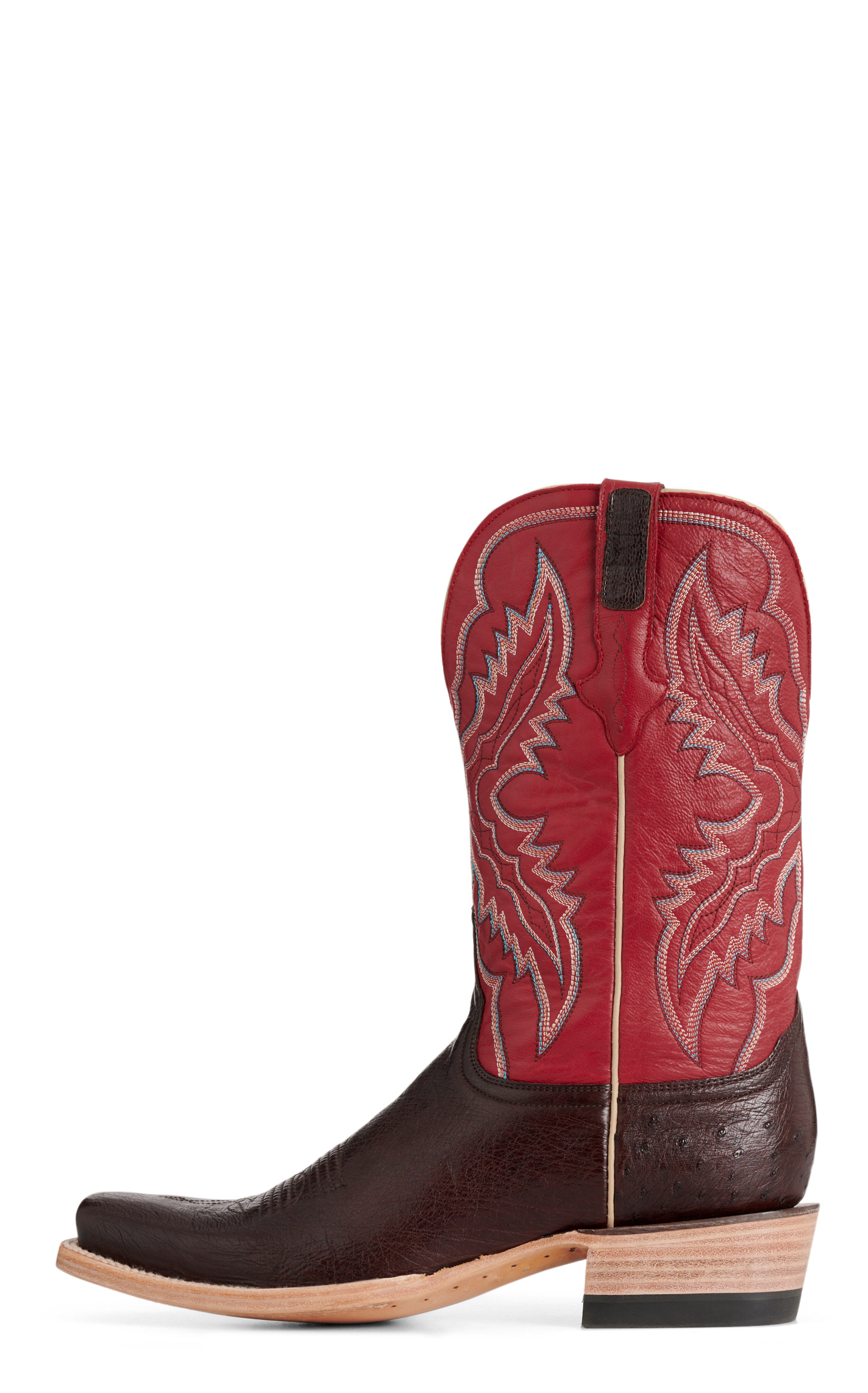 Resistol Men’s Nicotine & Red Smooth Quill Ostrich Cutter Toe Cowboy Boots - Image 1