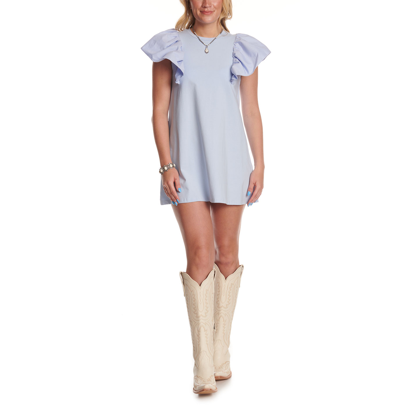 Pretty Follies Women's Baby Blue Flutter Sleeve Mini Dress - Image 1