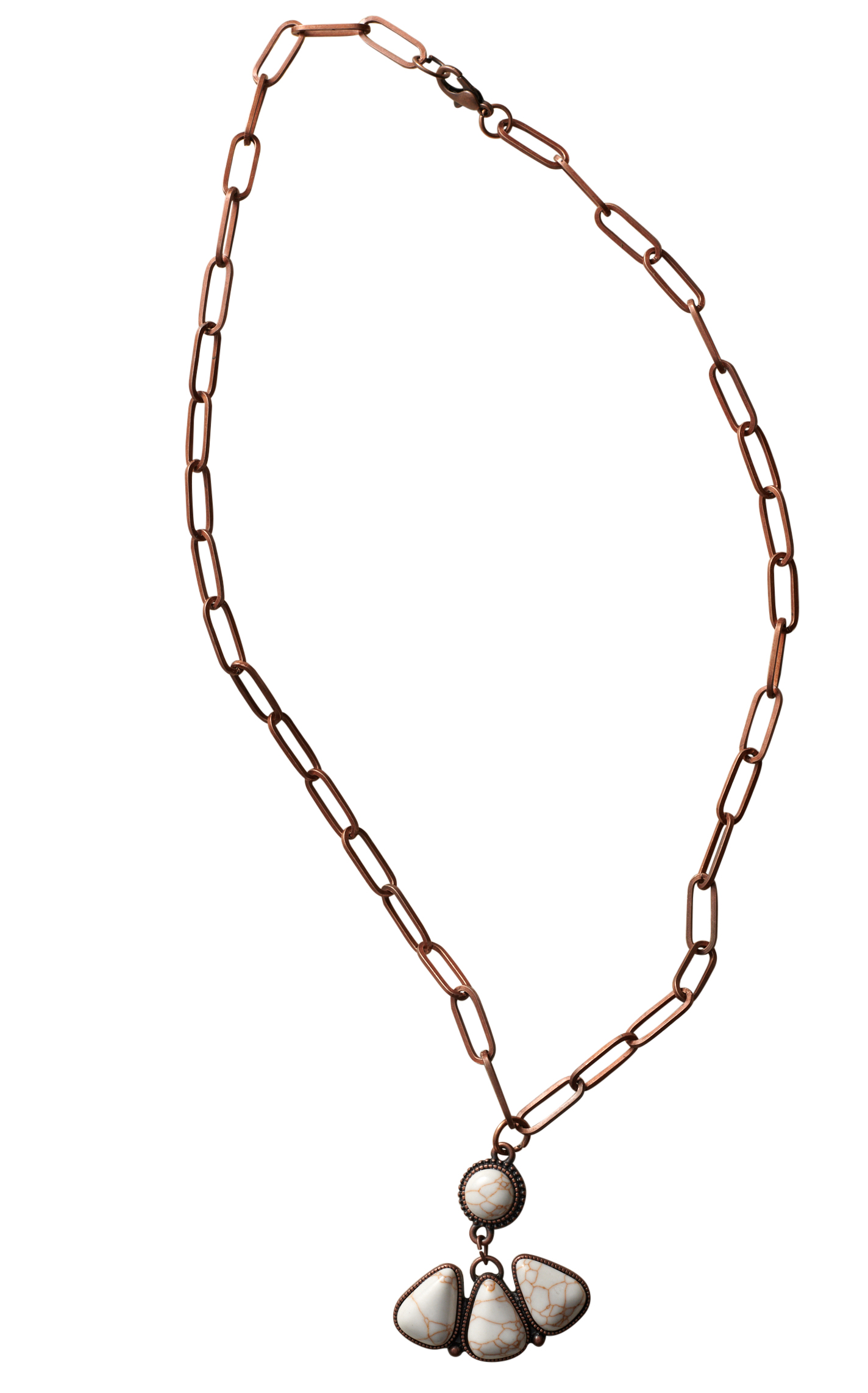 Rockin C Copper Paperclip Chain 4 White Stone Pendant Necklace - Image 1