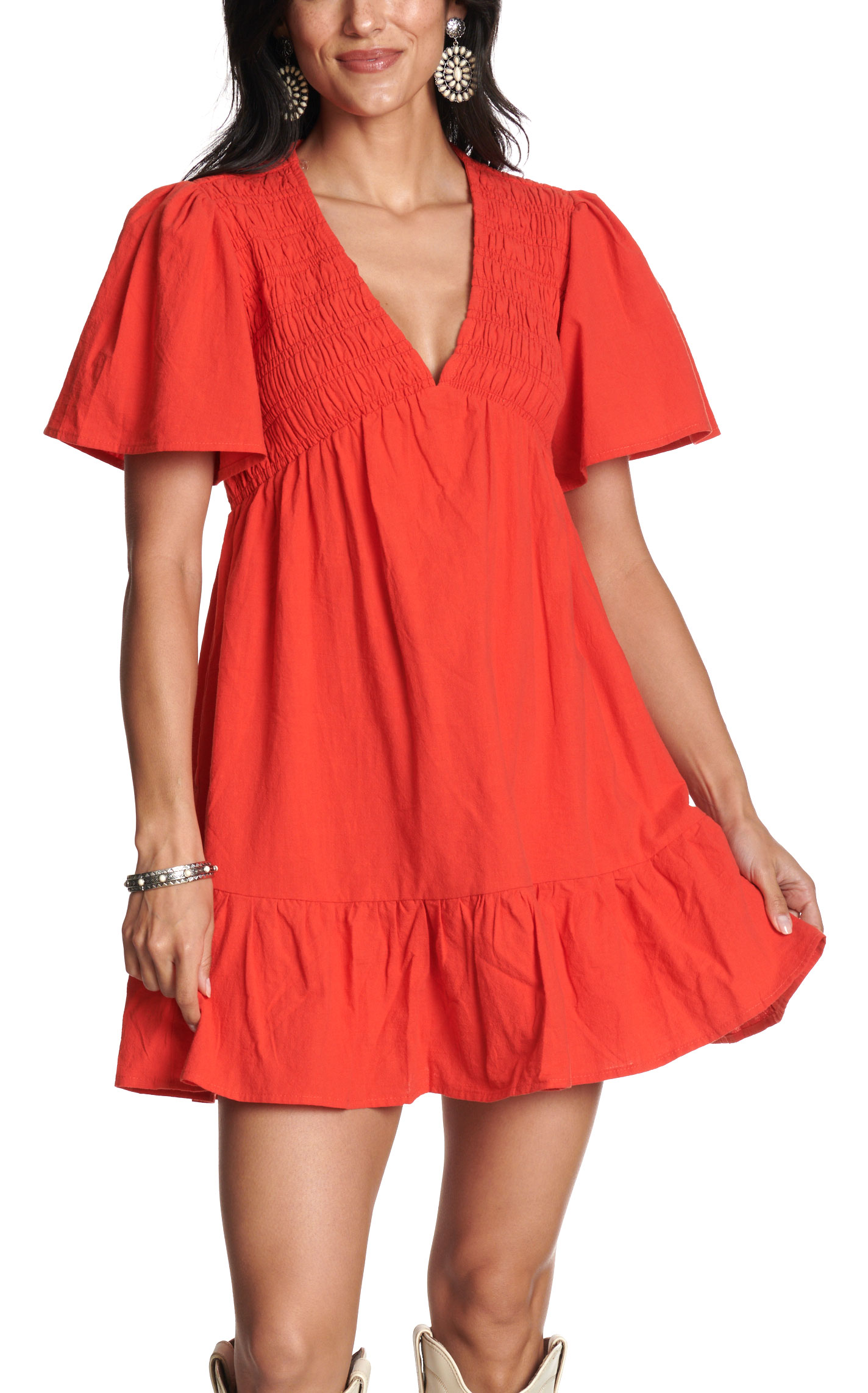 Rockin' C Women's Pumpkin Red V-Neck Dress - Image 1