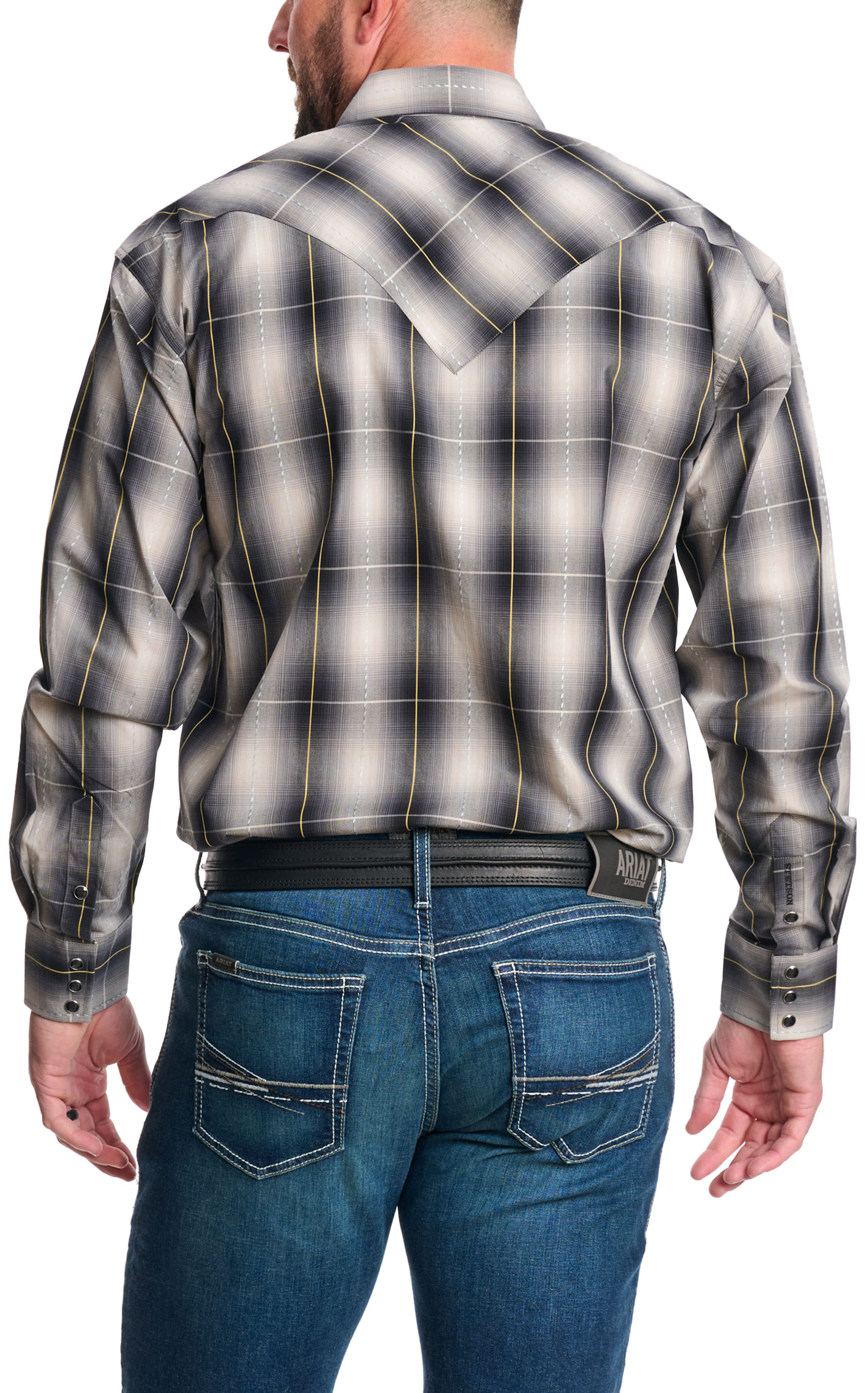 Stetson Men's Black & Gray Plaid Western Shirt - Image 1