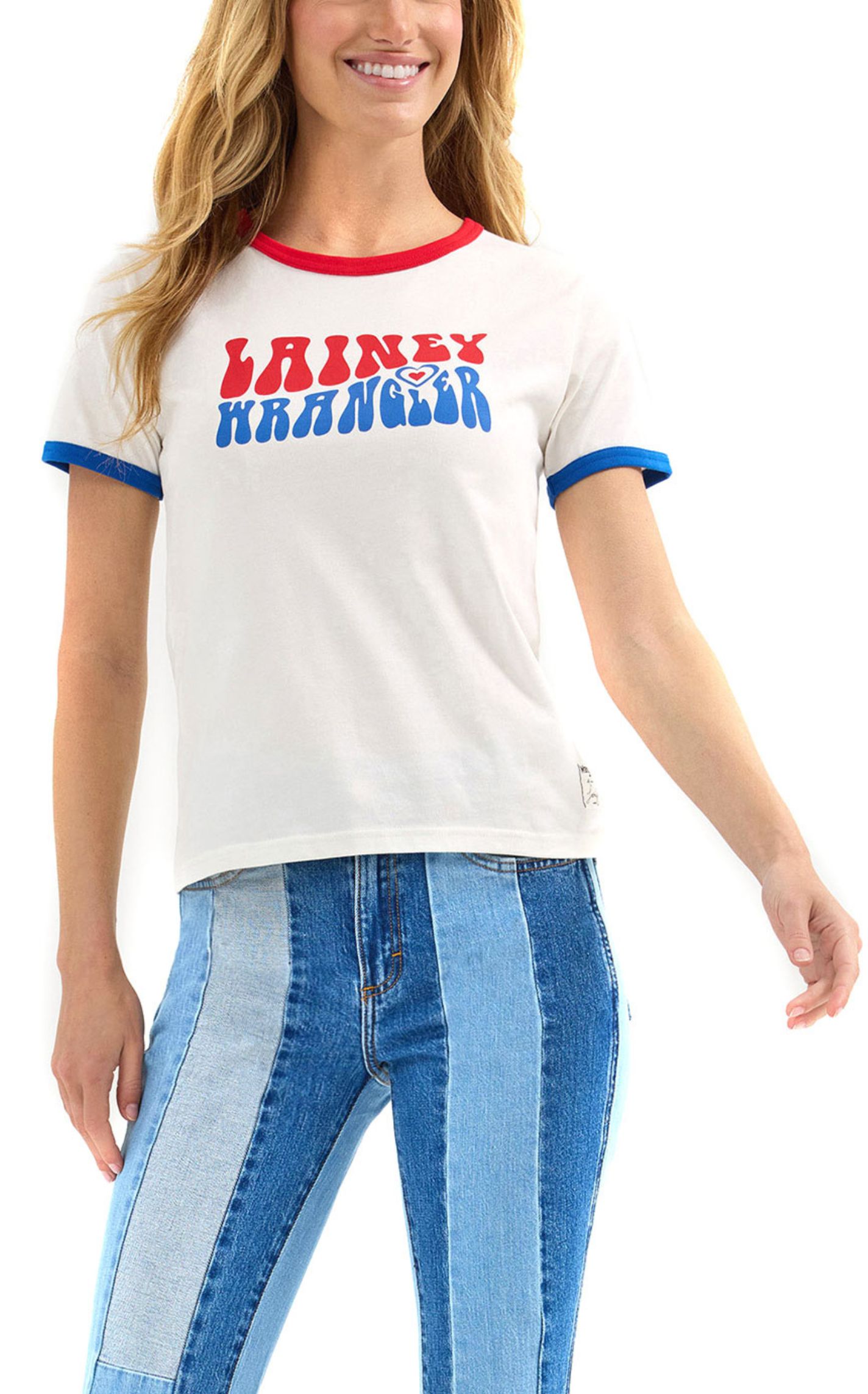 Wrangler & Lainey Wilson Women's Red White & Blue Retro Graphic T-Shirt - Image 1