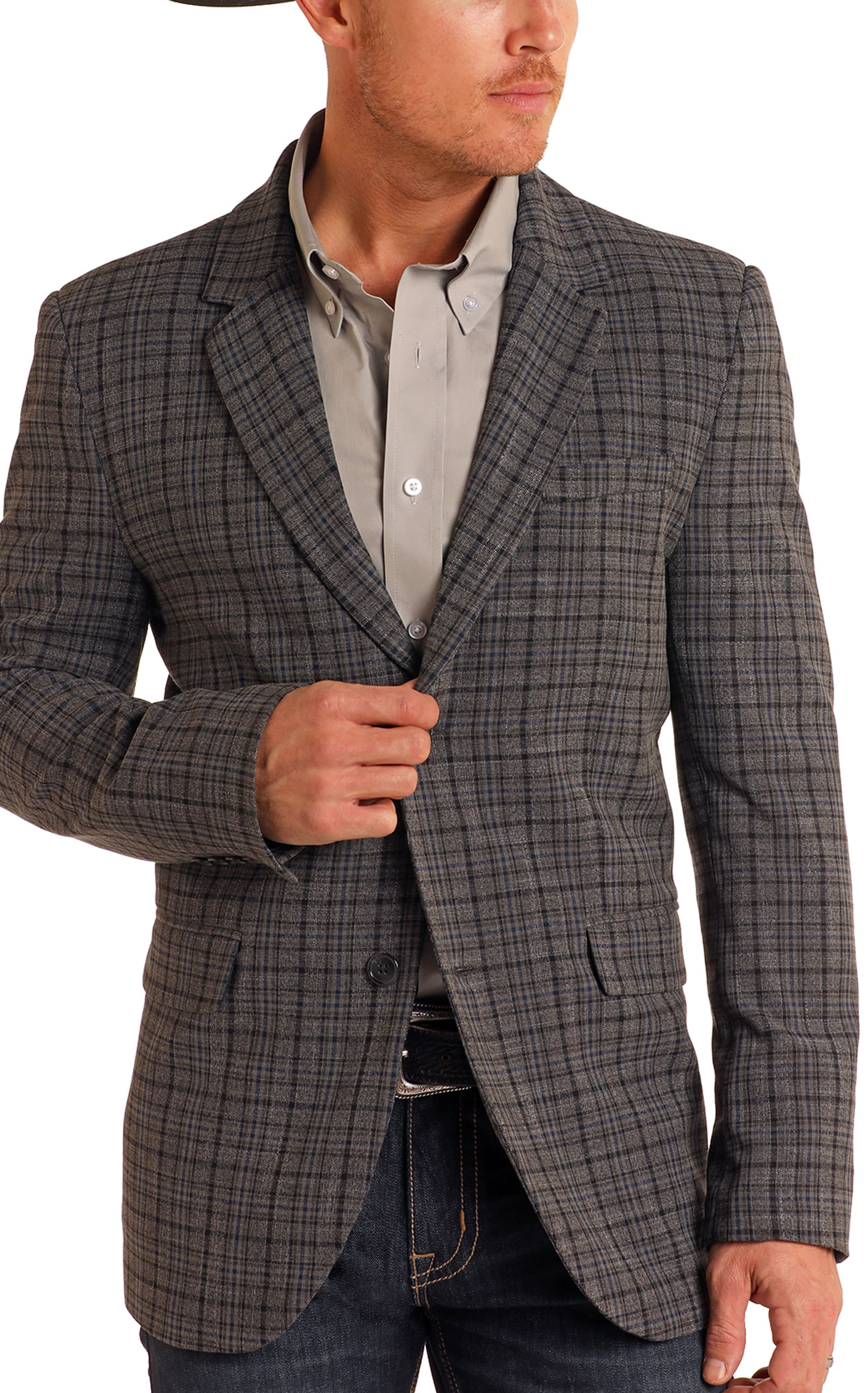 Rock & Roll Denim Men's Gray & Black Plaid Sports Coat - Image 1