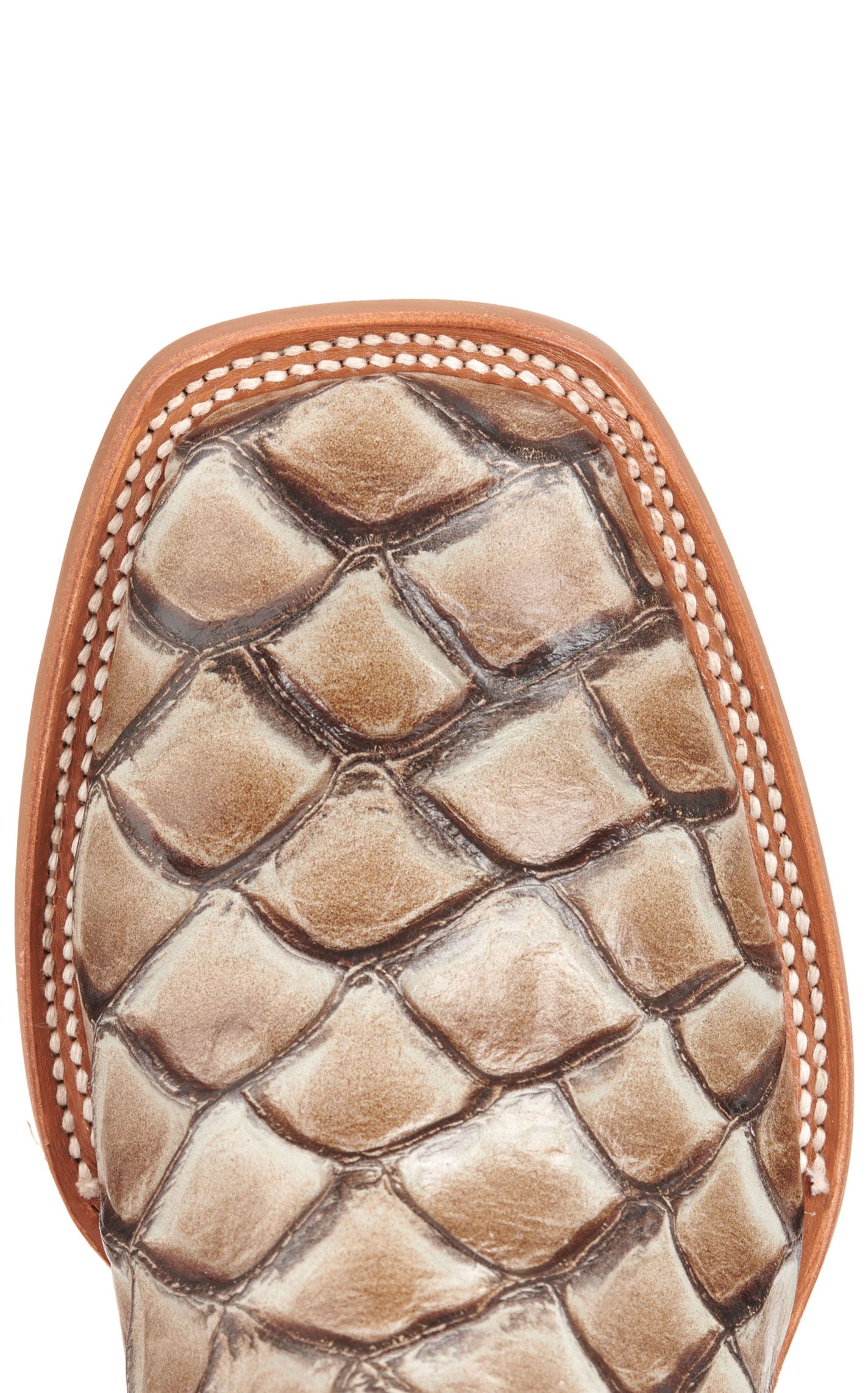 Cavender's Men's Intrepid Glazed Taupe and Light Gray Pirarucu Print Wide Square Toe Cowboy Boots - Image 1