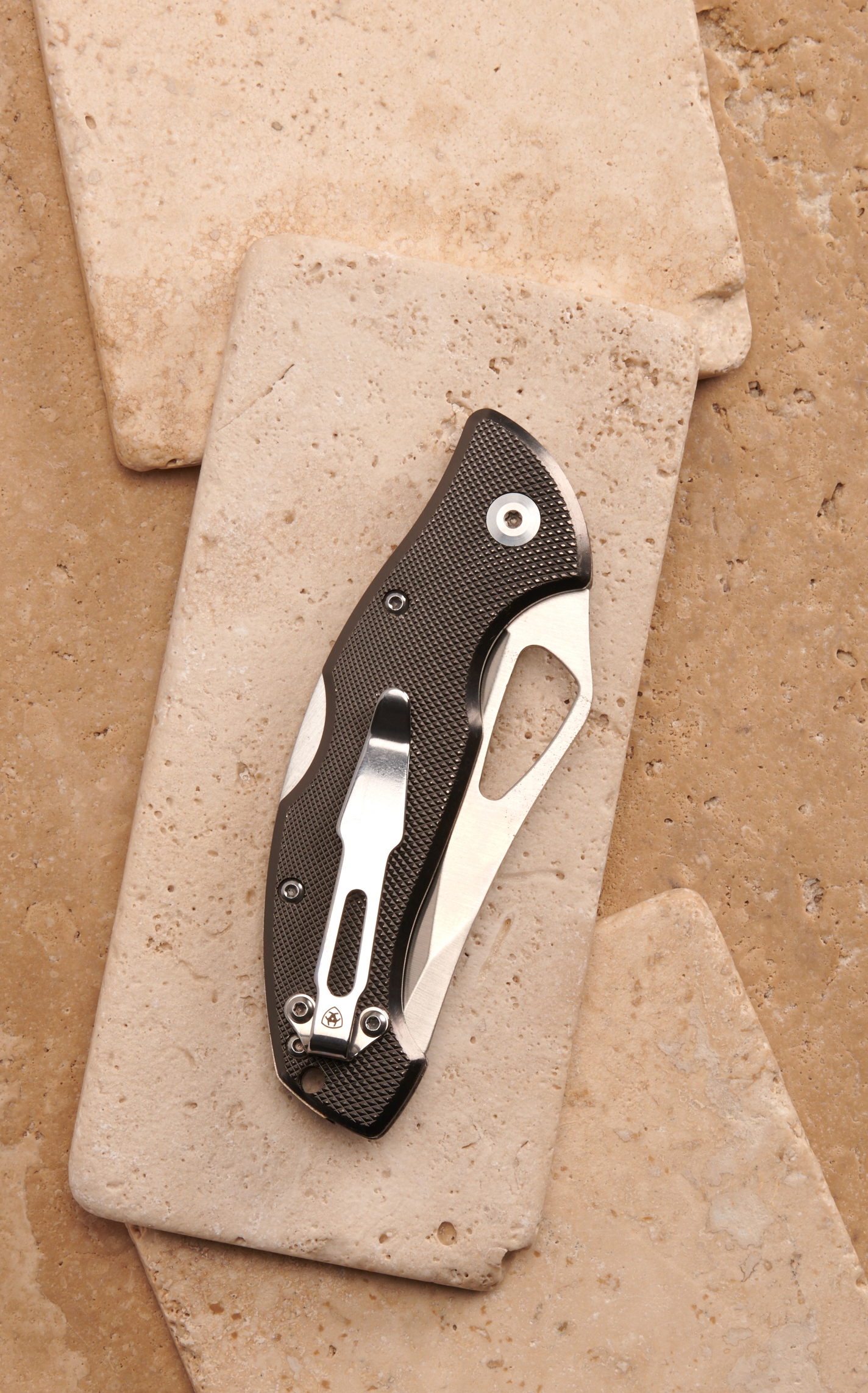 Ariat Medium Gray 3in Aluminum Handle Pocket Knife - Image 1