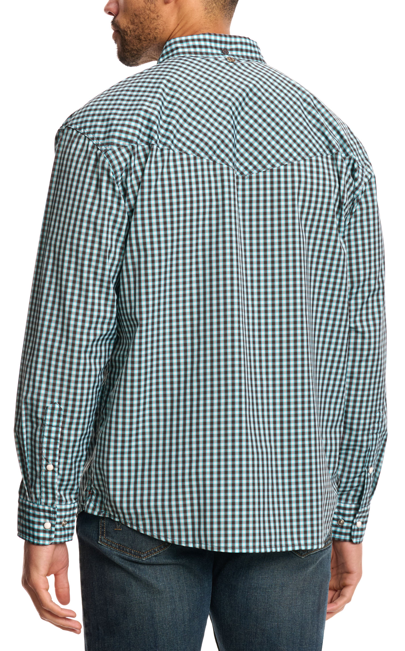 Rafter C Men's Turquoise & Chocolate Plaid Western Shirt - Image 1