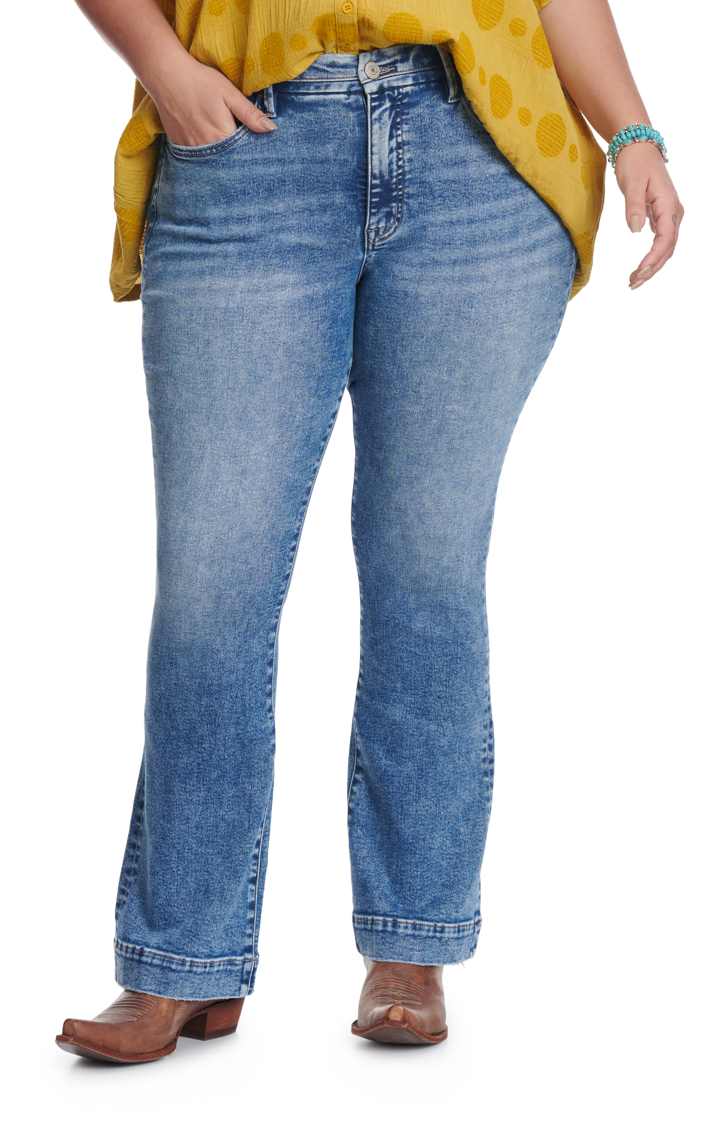 Lovervet by Vervet Women's Medium Wash Distressed Boot Cut Leg Jeans - Plus Sizes - Image 1