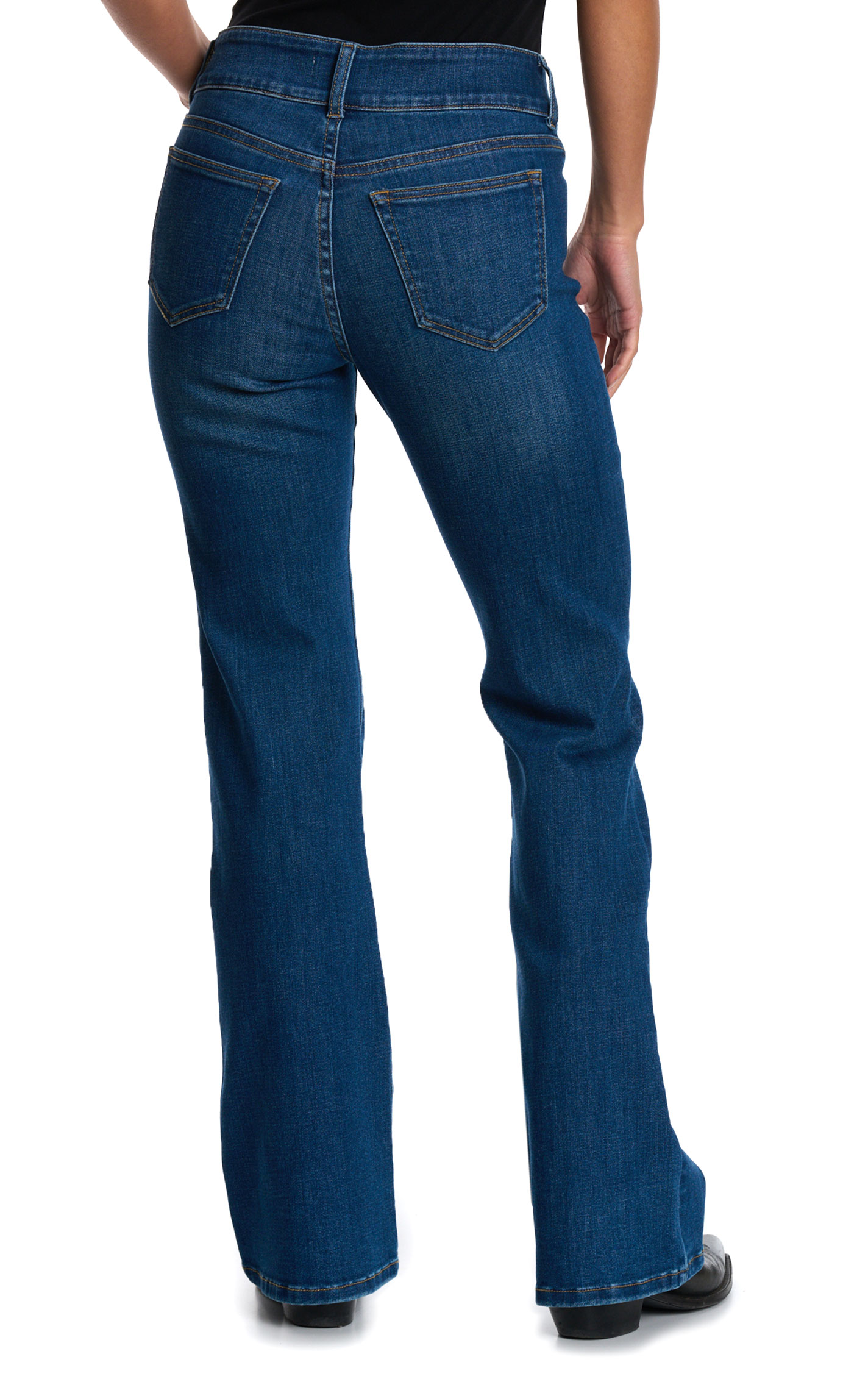 Sneak Peek Women's Dark Wash Double Button Waist Boot Cut Jeans - Image 1