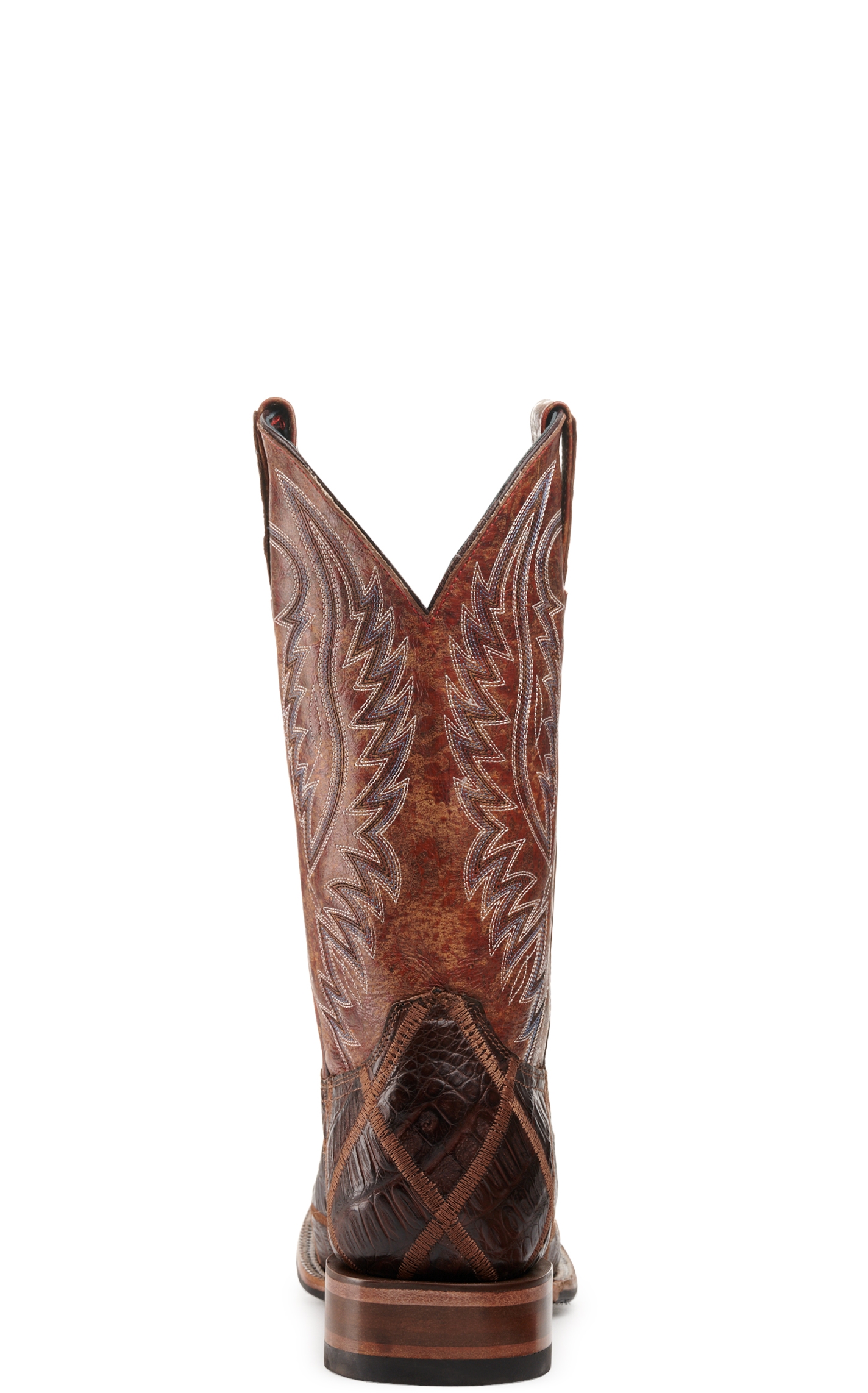 Cavender's Men's Rust and Cigar Caiman Patchwork Wide Square Toe Exotic Cowboy Boots - Image 1