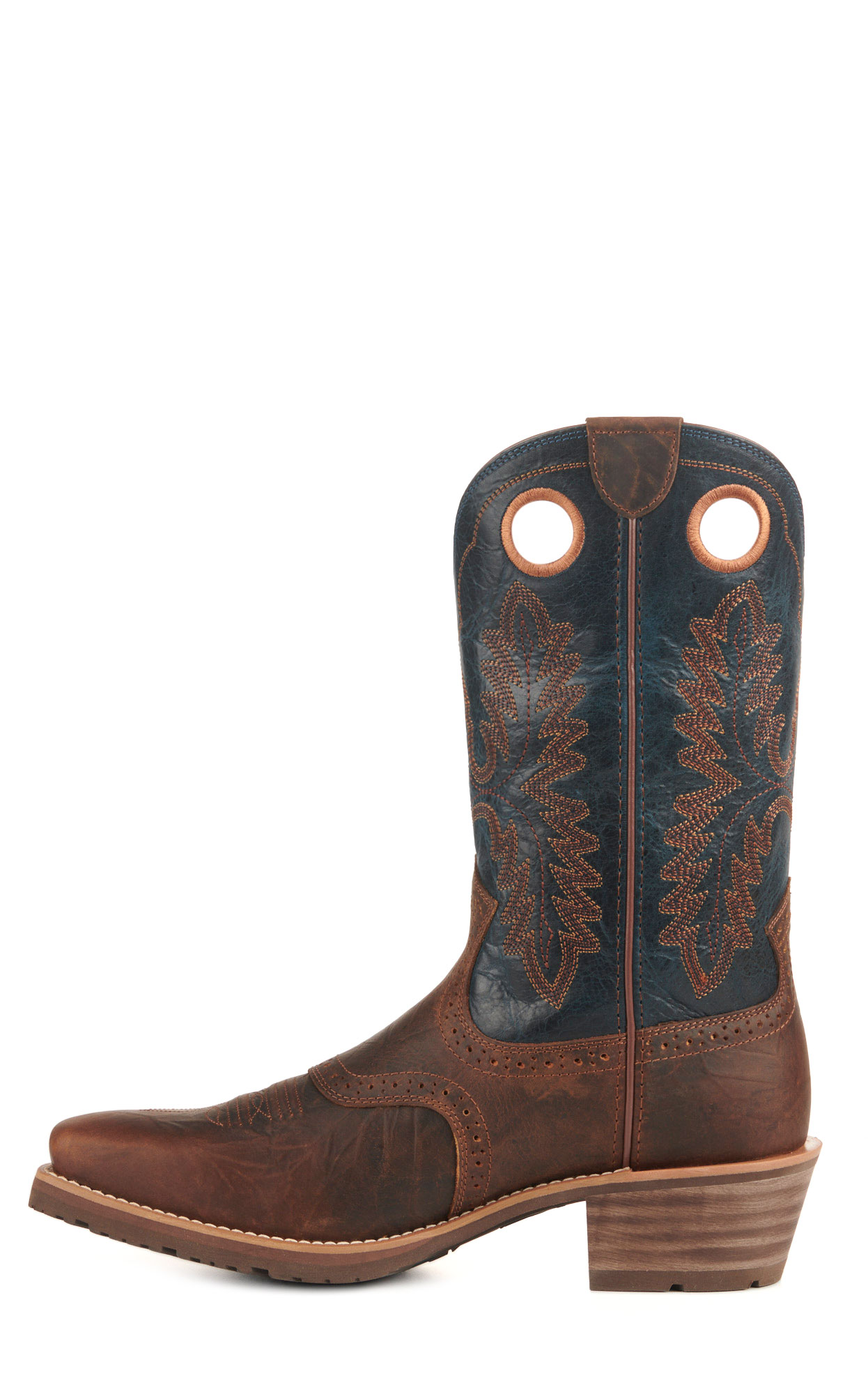 Ariat Men's Hybrid Roughstock Brown and Blue Punchy Square Toe Cowboy Boots - Image 1