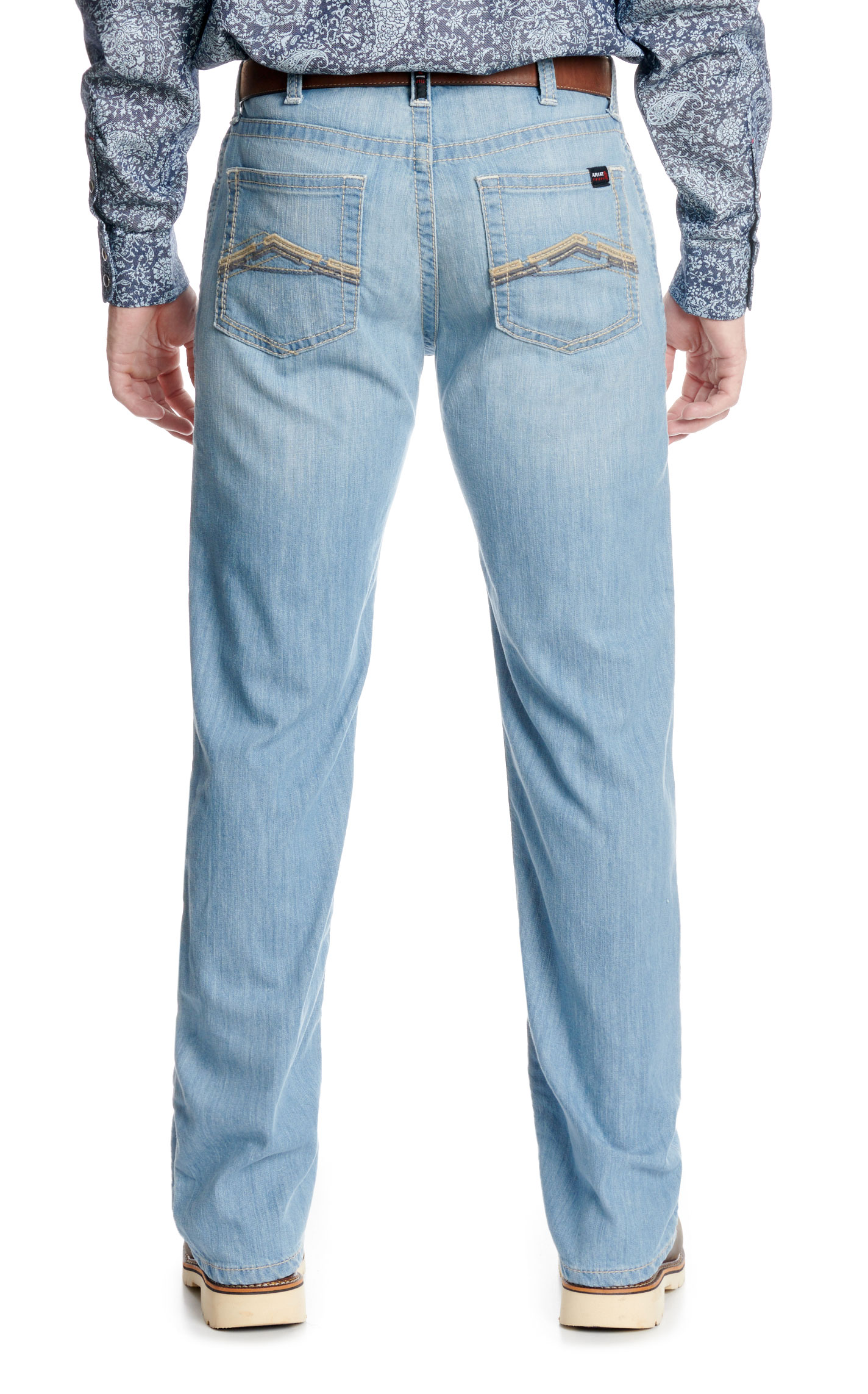 Ariat Men's FR M4 Duralight Remming Medium Wash Relaxed Boot Cut Work Jeans - Image 3