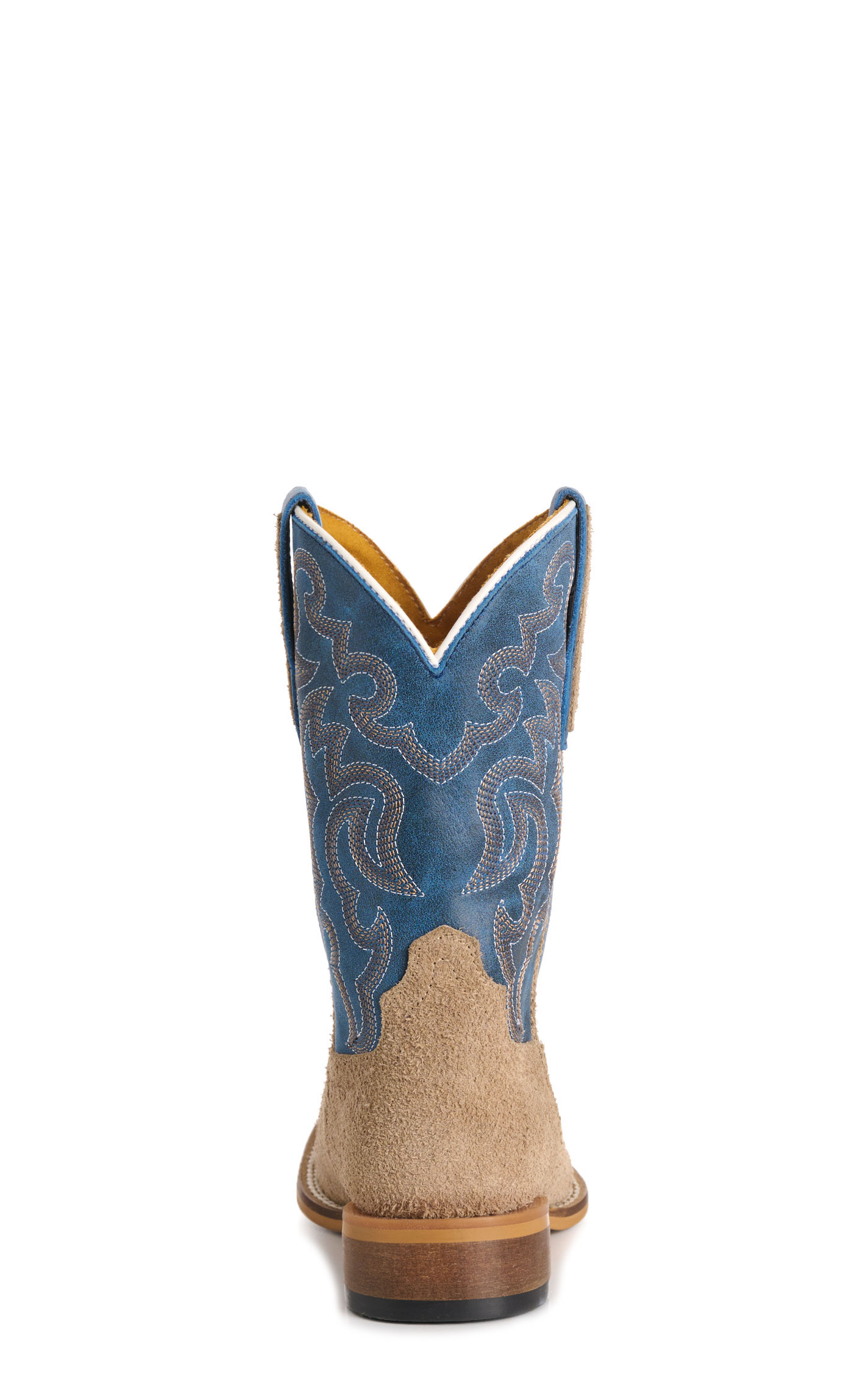 Cavender’s Kid’s Bone Roughout Suede and Blue Square Toe Cowboy Boots - Image 1