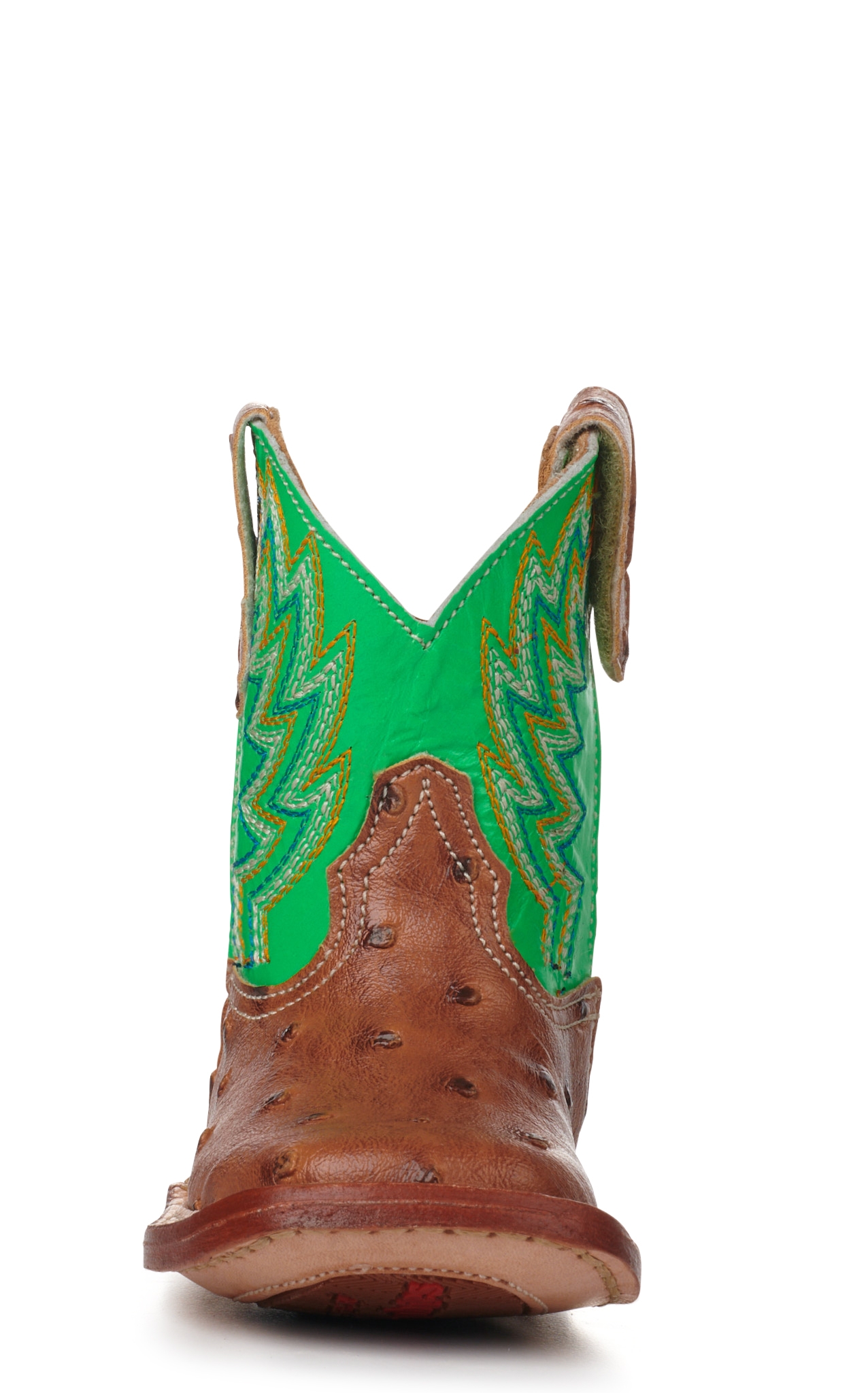 Roper Infant Buddy Neon Green and Cognac Ostrich Print Square Toe Cowboy Boots - Image 1